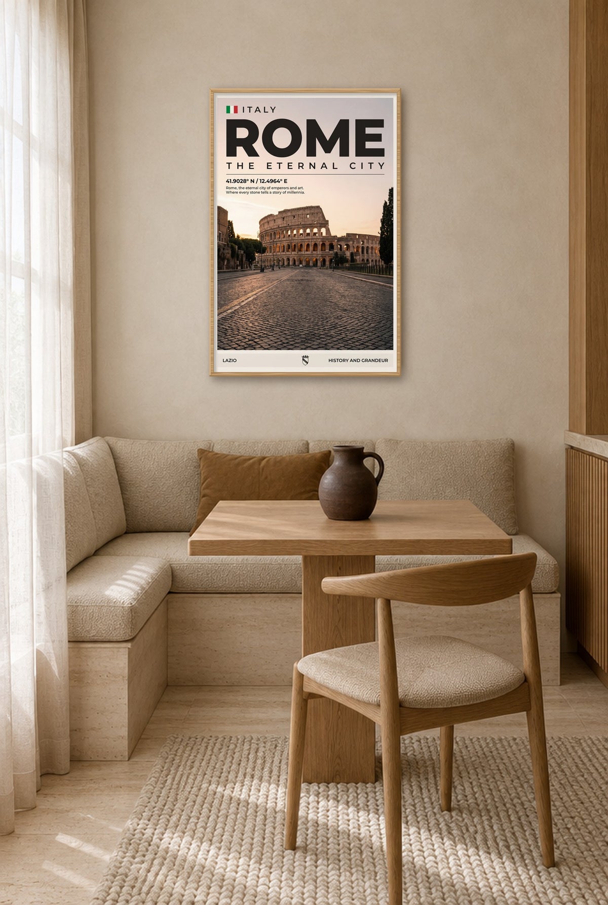 Rome de Eeuwige Stad Wandbild mit Naturholzrahmen an der Wand in der Küche