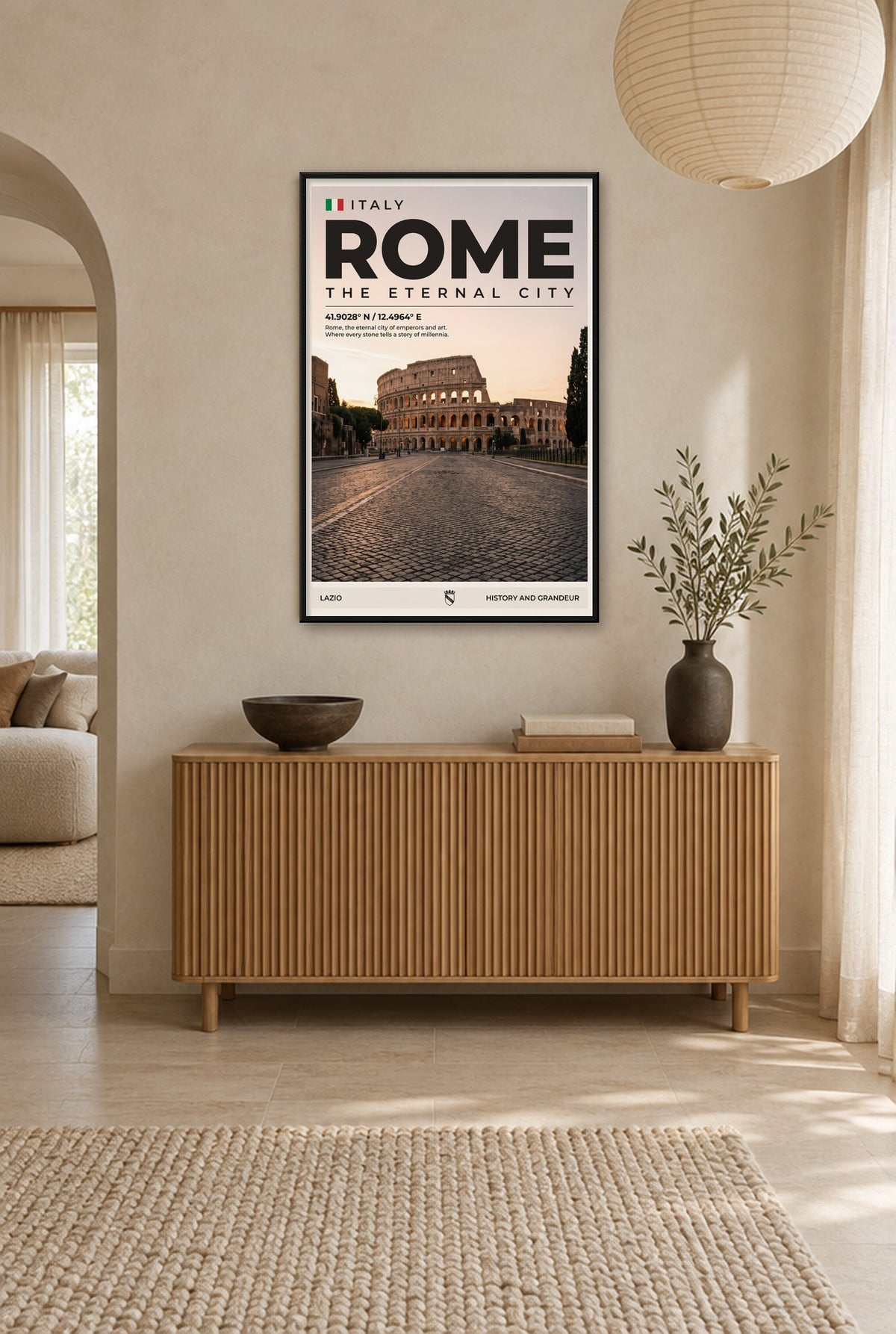 Rome de Eeuwige Stad Wandbild mit schwarzem Rahmen an der Wand im Flur