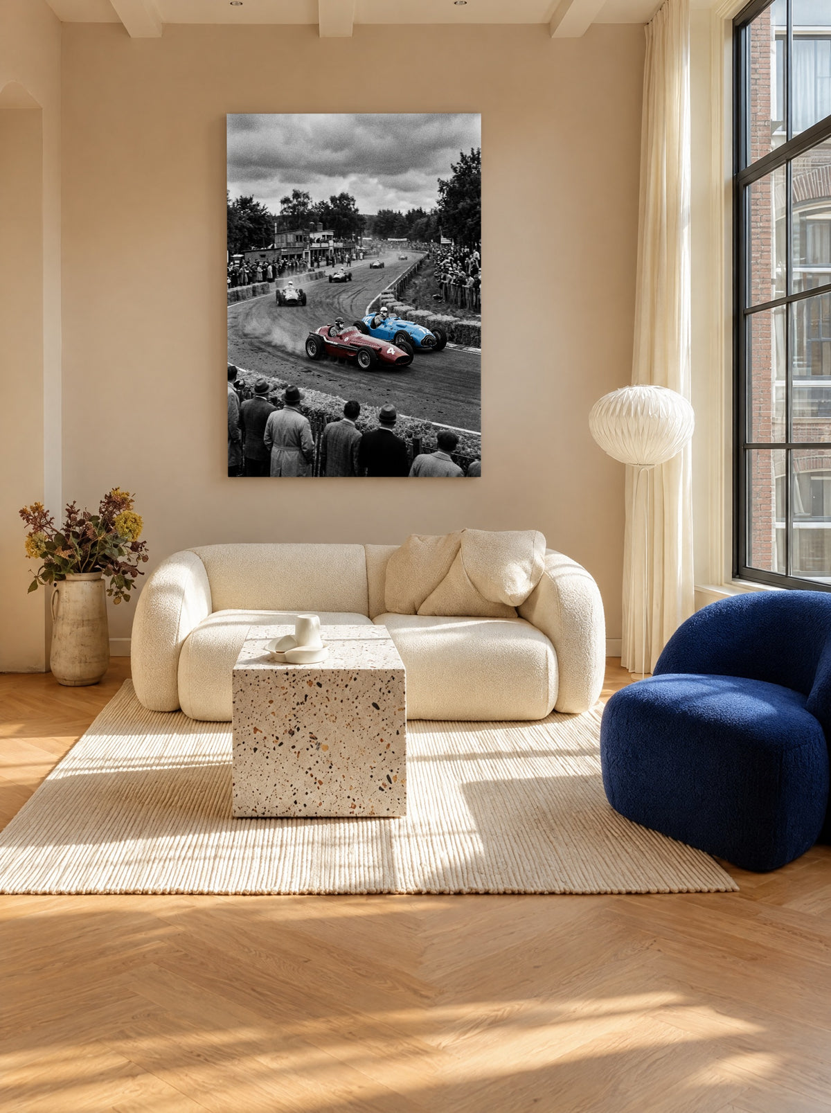Rood tegen Blauw als canvas zonder lijst aan de muur
