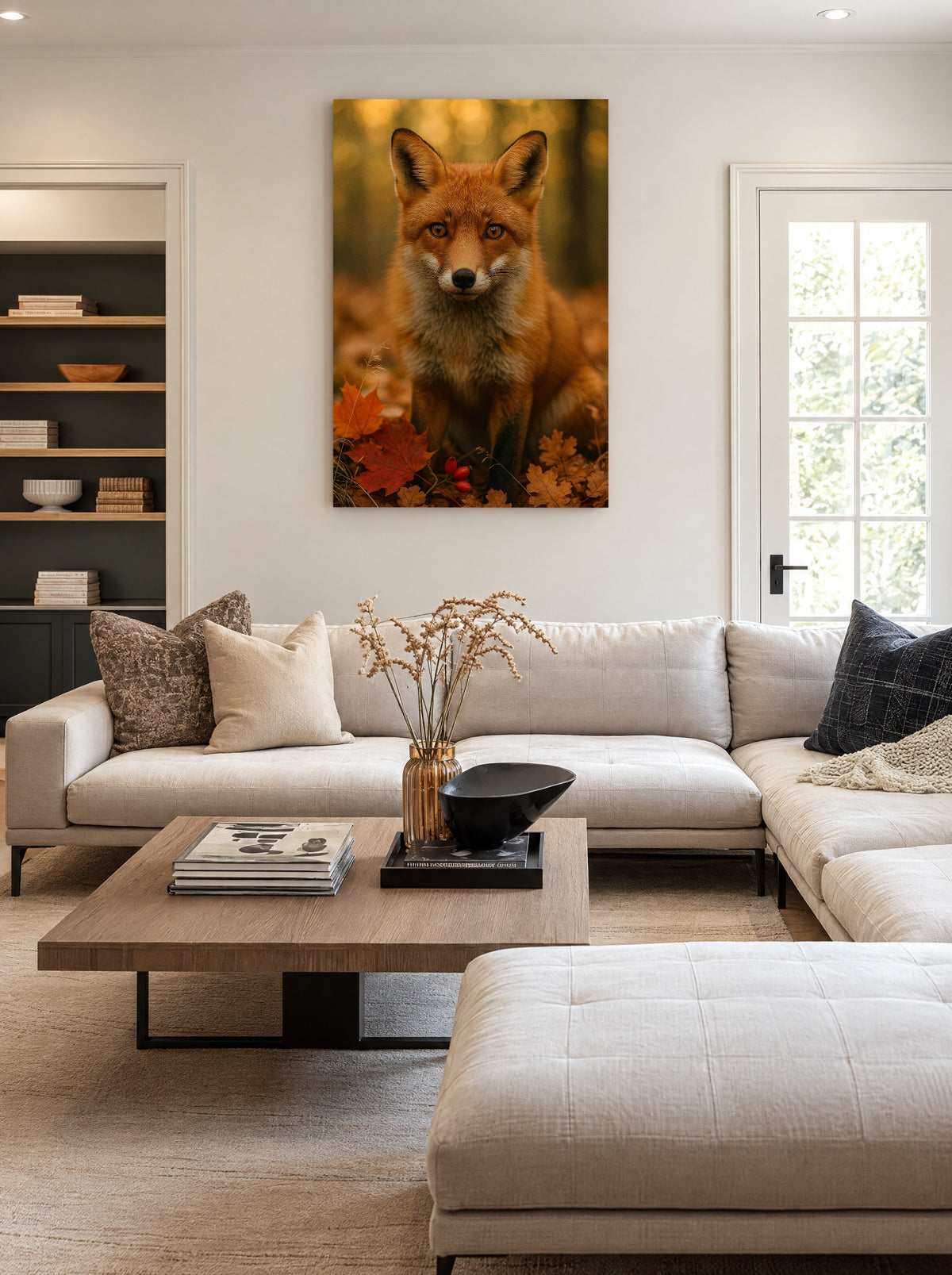 Roodvos in Herfstgloed als canvas zonder lijst aan de muur