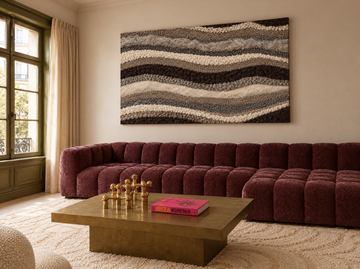 Rotsweefsel in Wol en Grijs als canvas zonder lijst aan de muur
