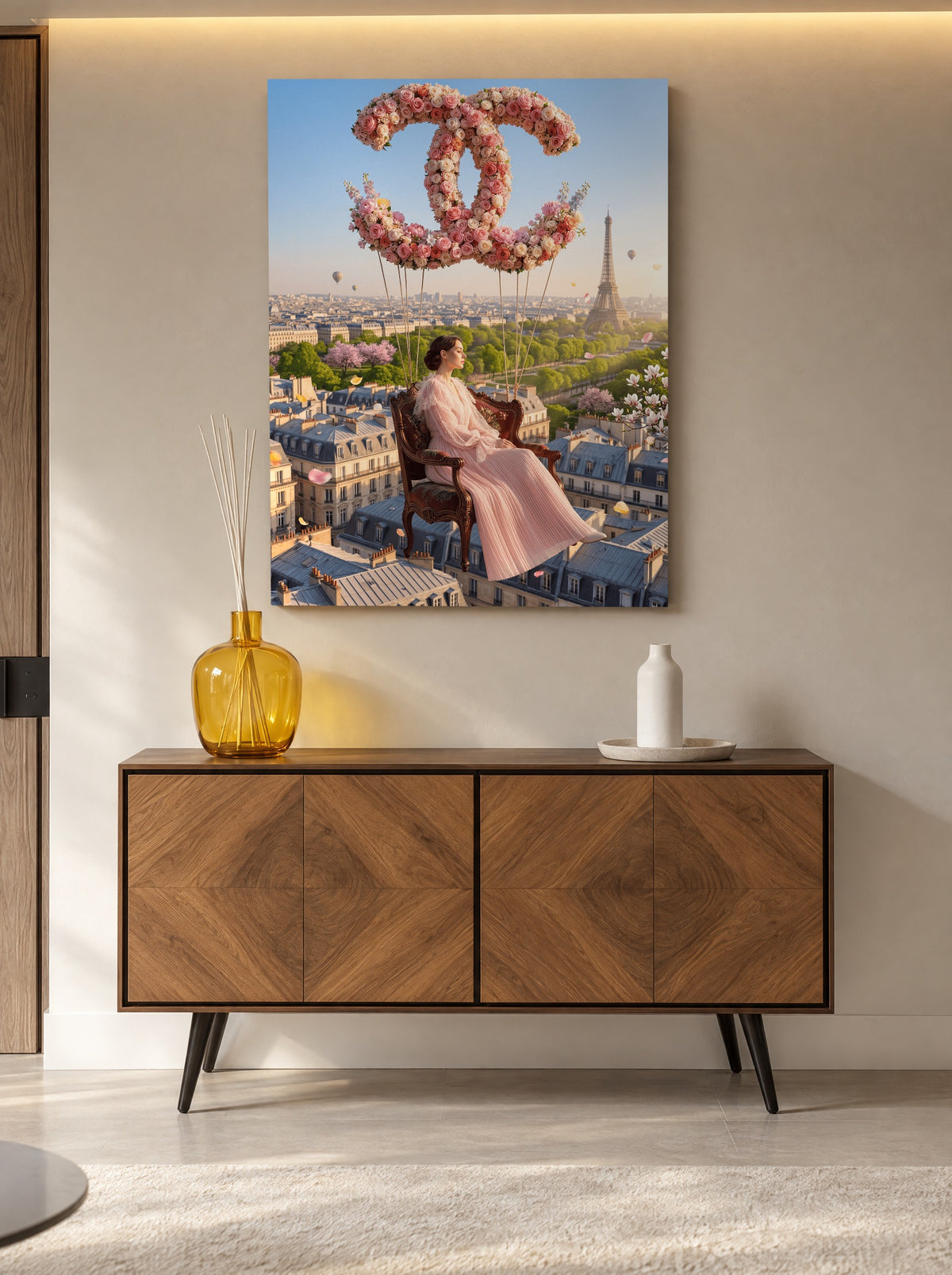 Rozenvlucht over Montmartre als canvas zonder lijst aan de muur