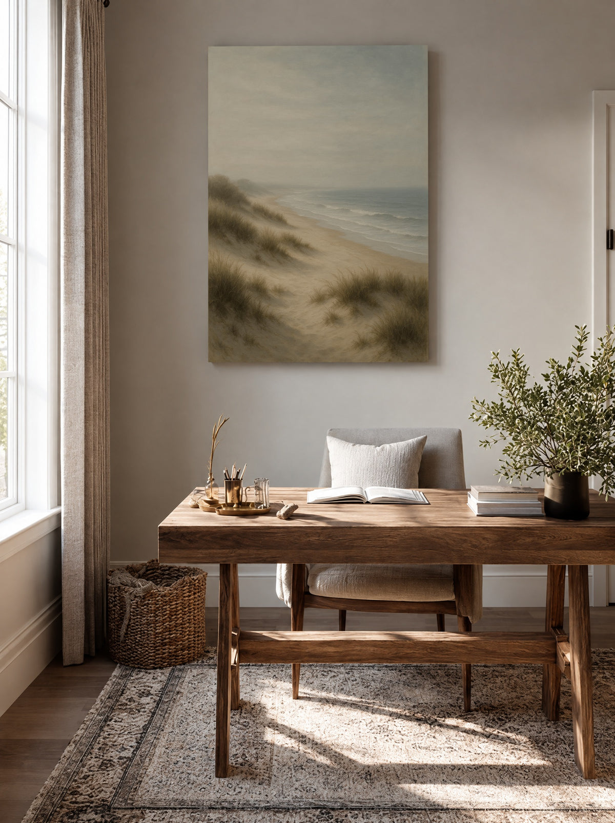 Rustige Kust met Duinen en Zee als canvas zonder lijst aan de muur