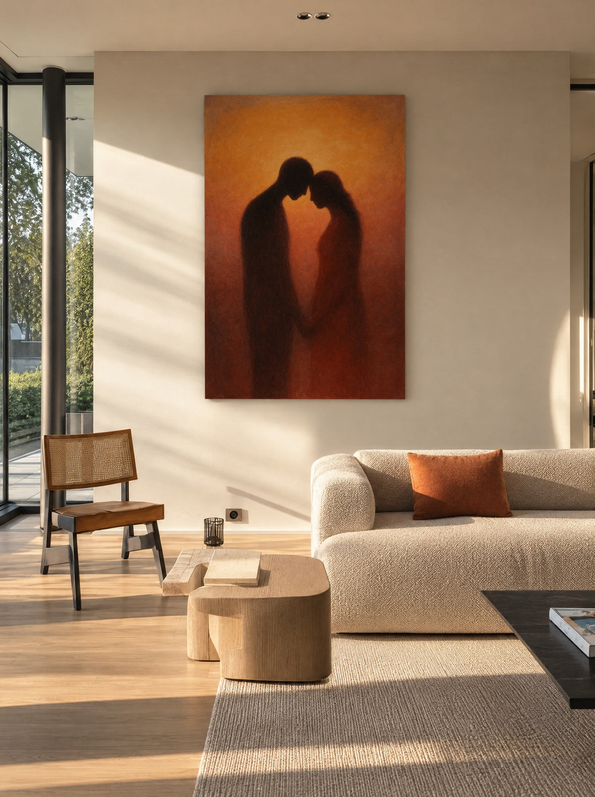 Samen Bij Zonsondergang Silhouet Liefde als canvas zonder lijst aan de muur