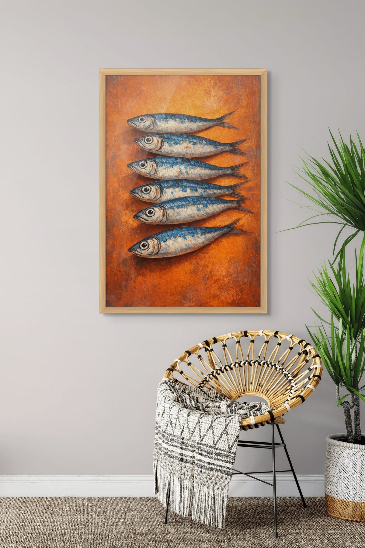 Schilderij met natuur houten lijst aan de muur
