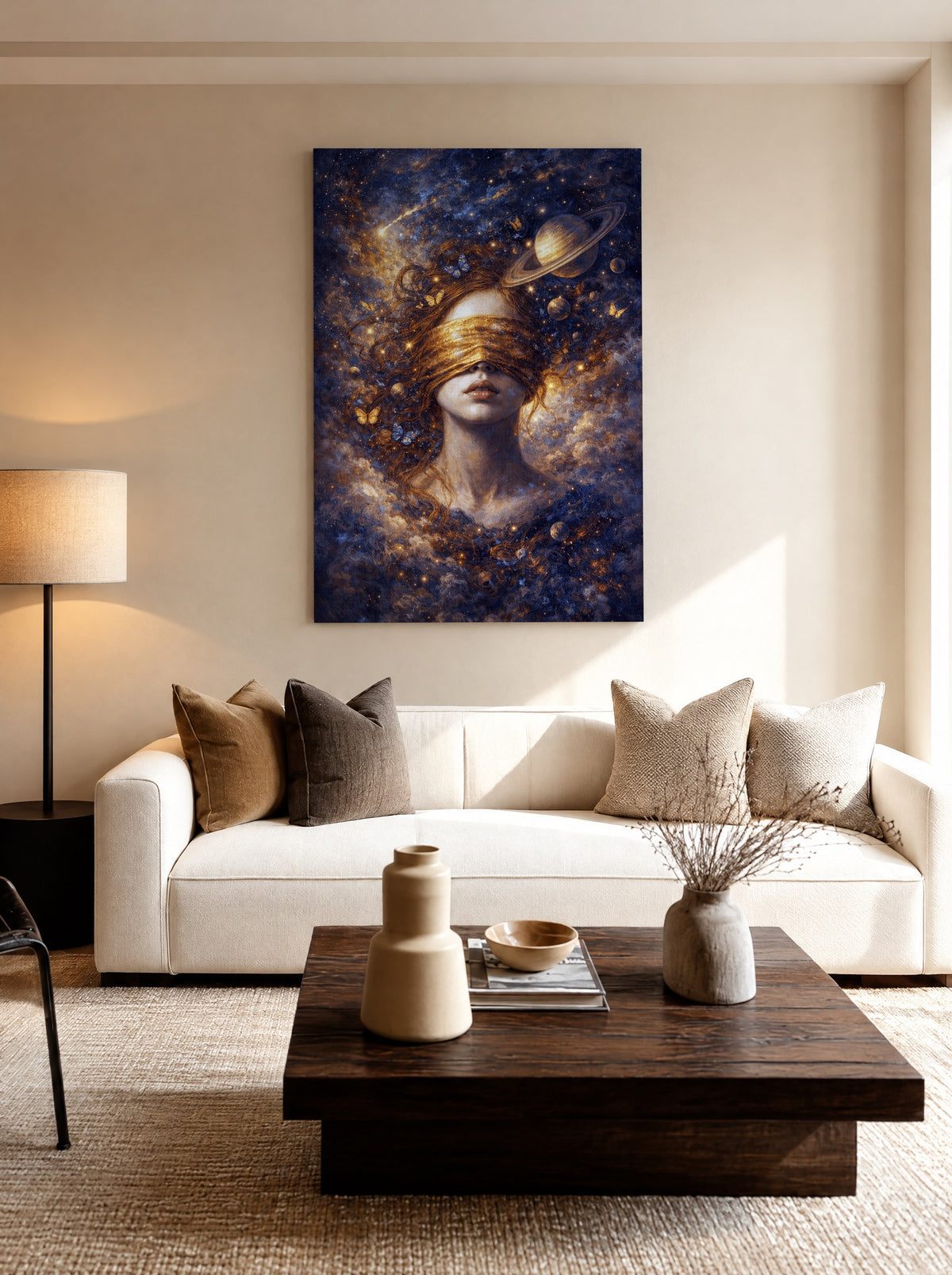 Saturnus in Fluisterlicht als canvas zonder lijst aan de muur