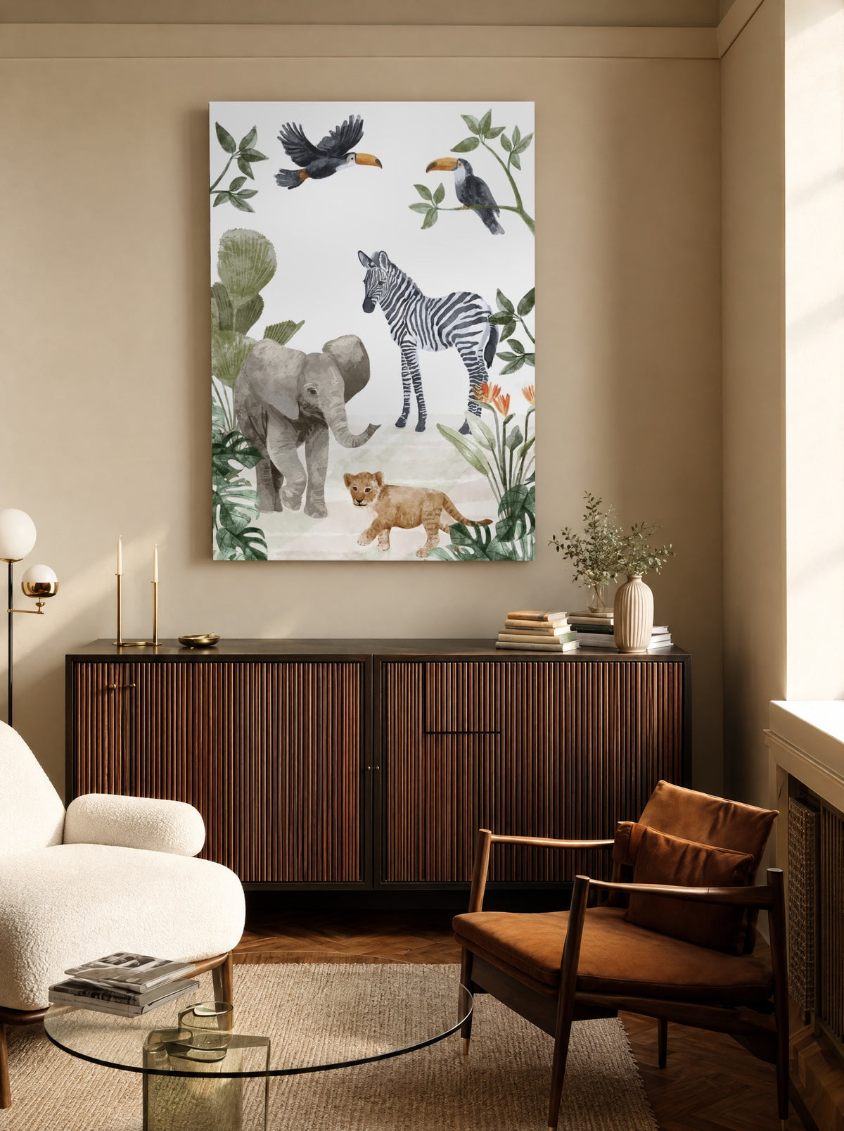 Savanne vol Strepen en Slurven als canvas zonder lijst aan de muur