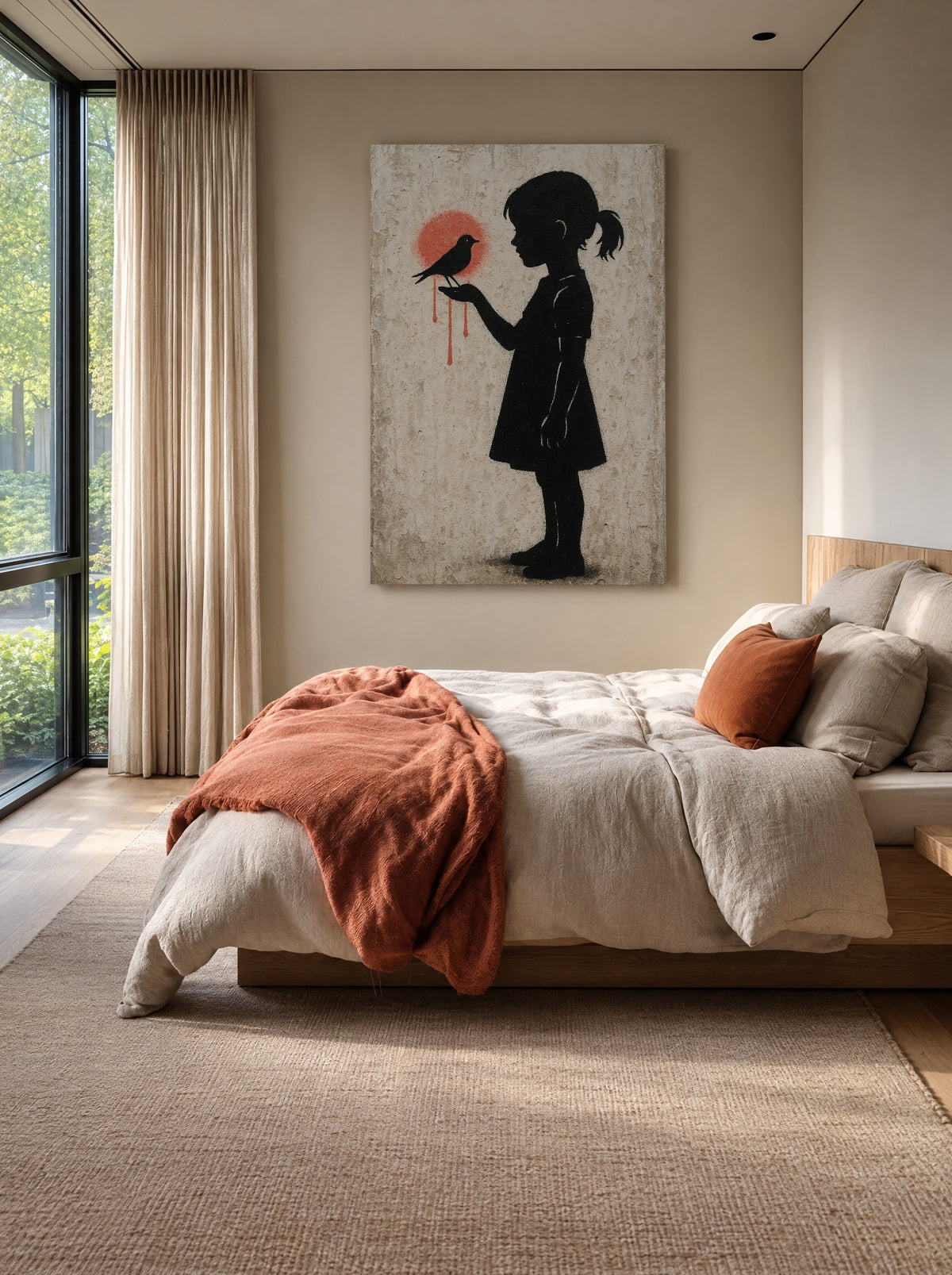 Scarlet Dove Silence als canvas zonder lijst aan de muur