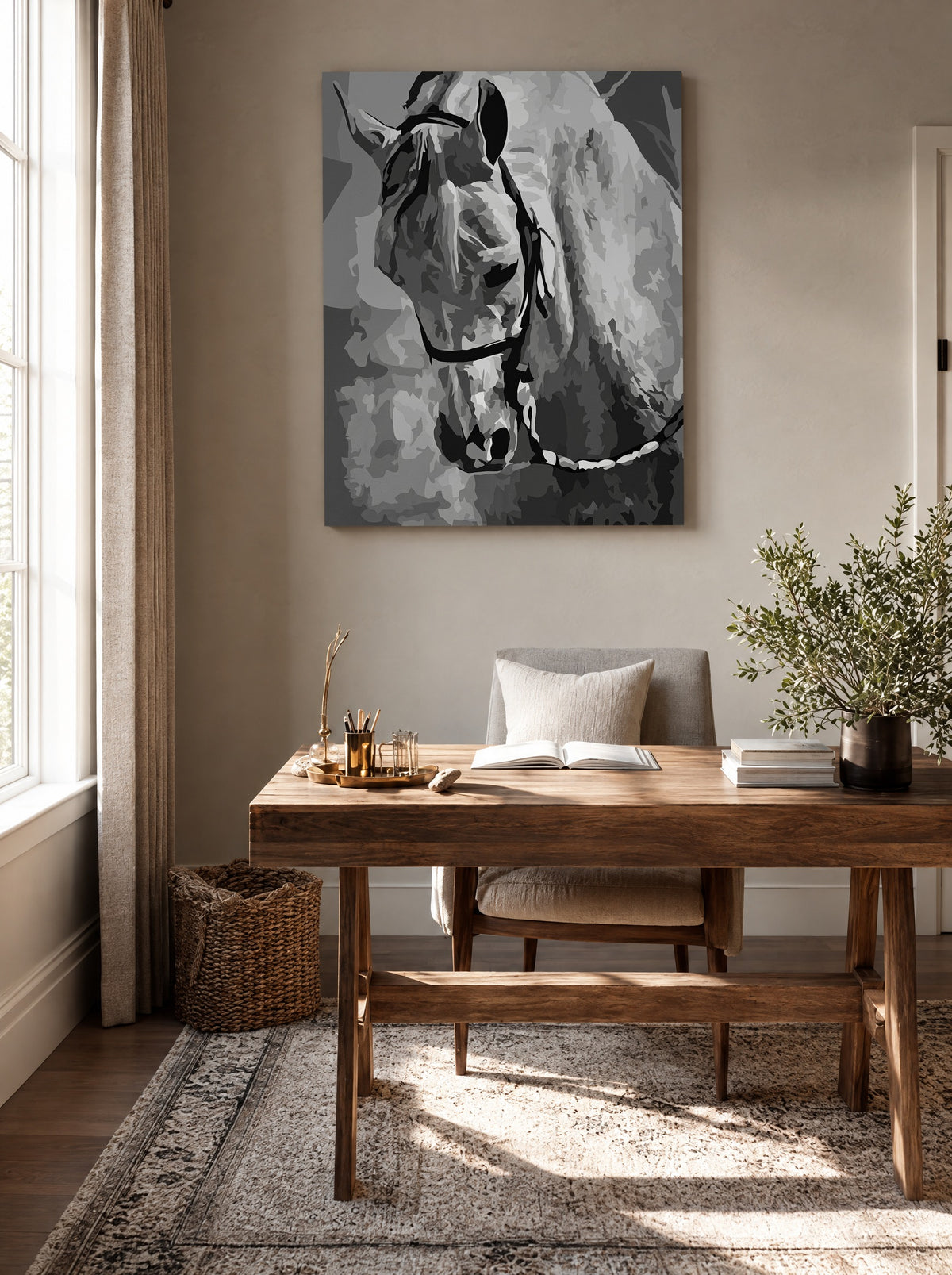 Schaduwhoef in Zilvermist als canvas zonder lijst aan de muur