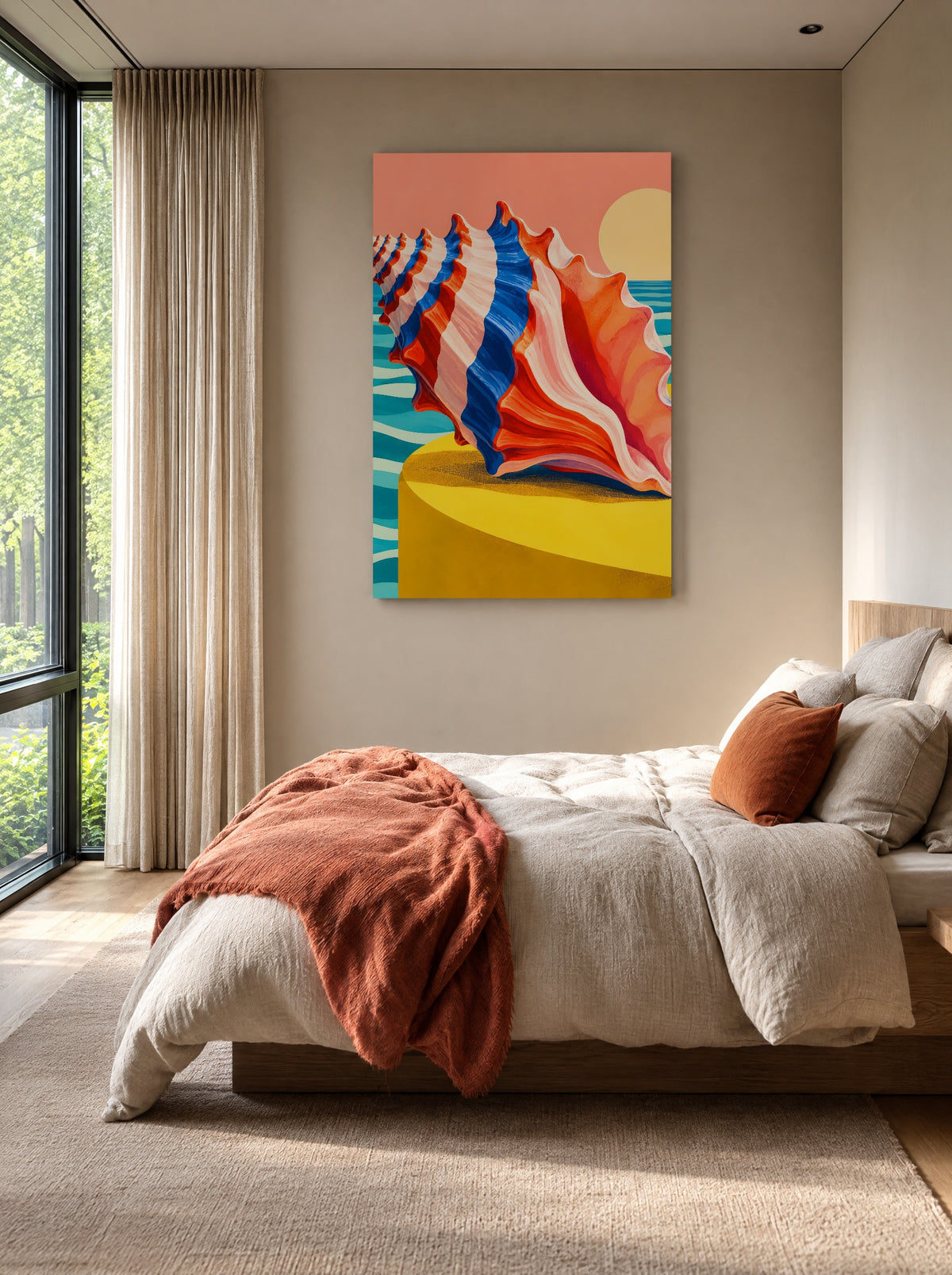 Schelp boven Turquoise Water als canvas zonder lijst aan de muur