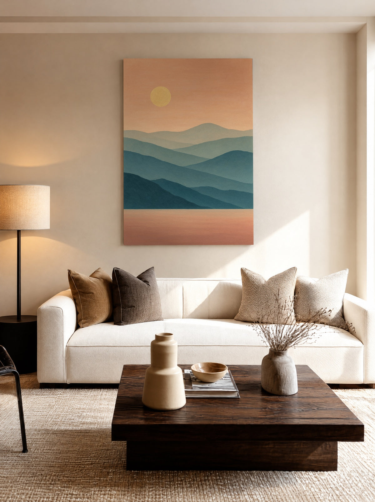 Serene Bergen Zonsondergang als canvas zonder lijst aan de muur