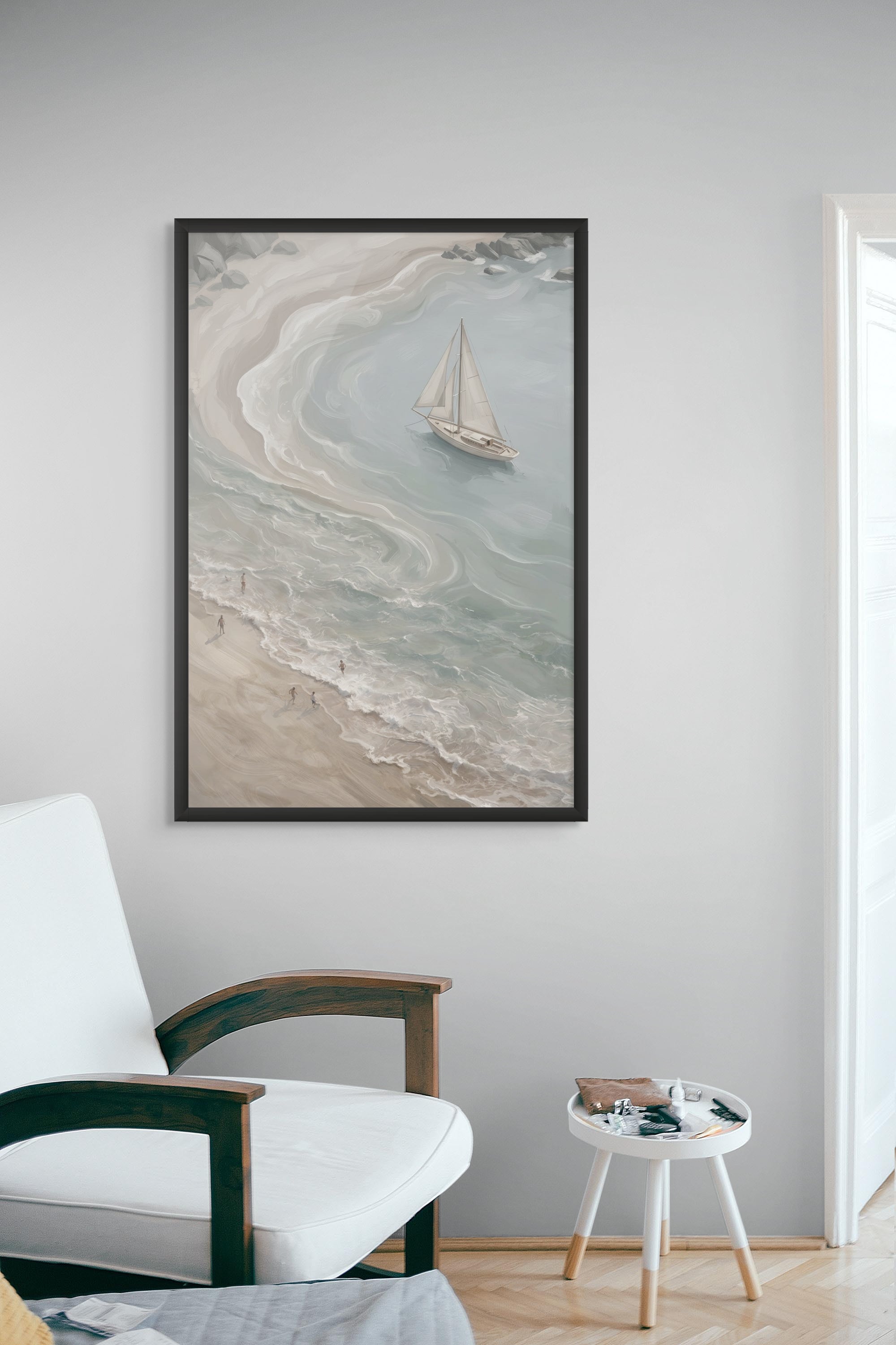 Sereen Kustlandschap Zeilboot Wanddecoratie – Rustige Zee Canvas Print