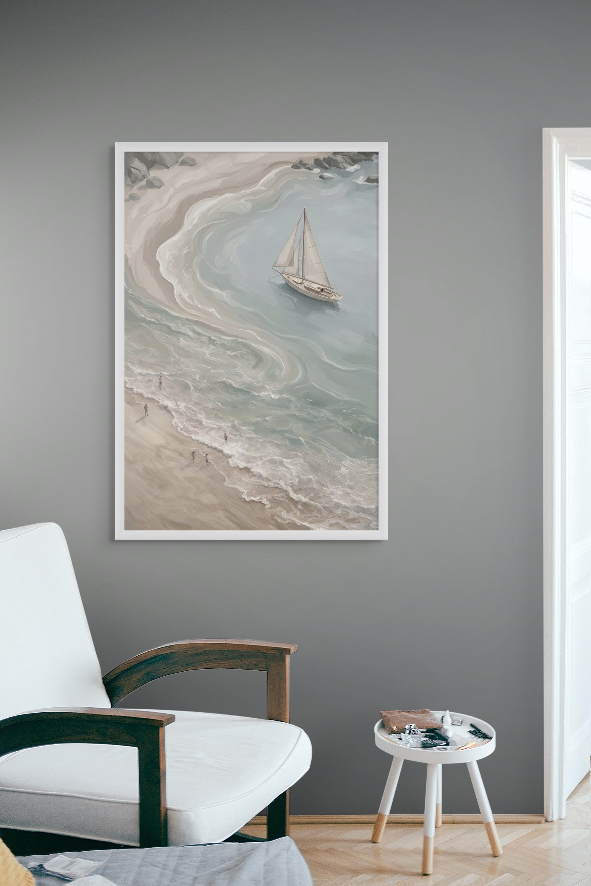 Sereen Kustlandschap Zeilboot Wanddecoratie – Rustige Zee Canvas Print