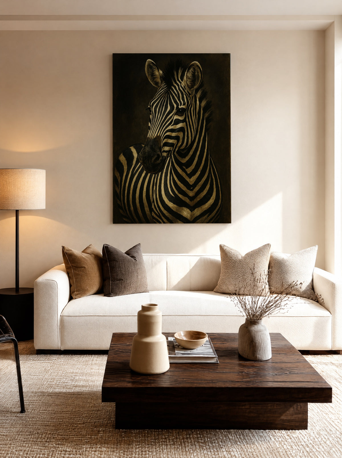 Sierlijke Zebra Portret als canvas zonder lijst aan de muur