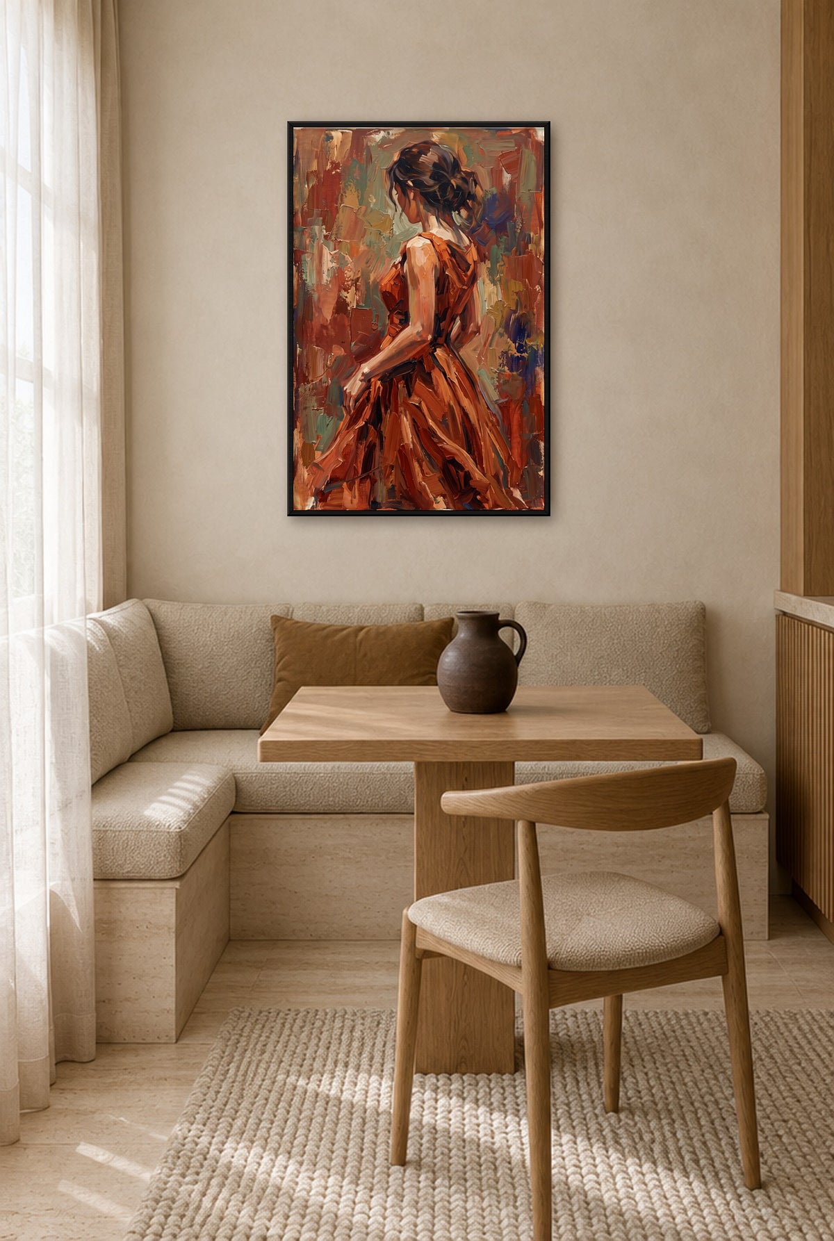 Silhouet in Oranje Wandbild mit schwarzem Rahmen an der Wand in der Küche