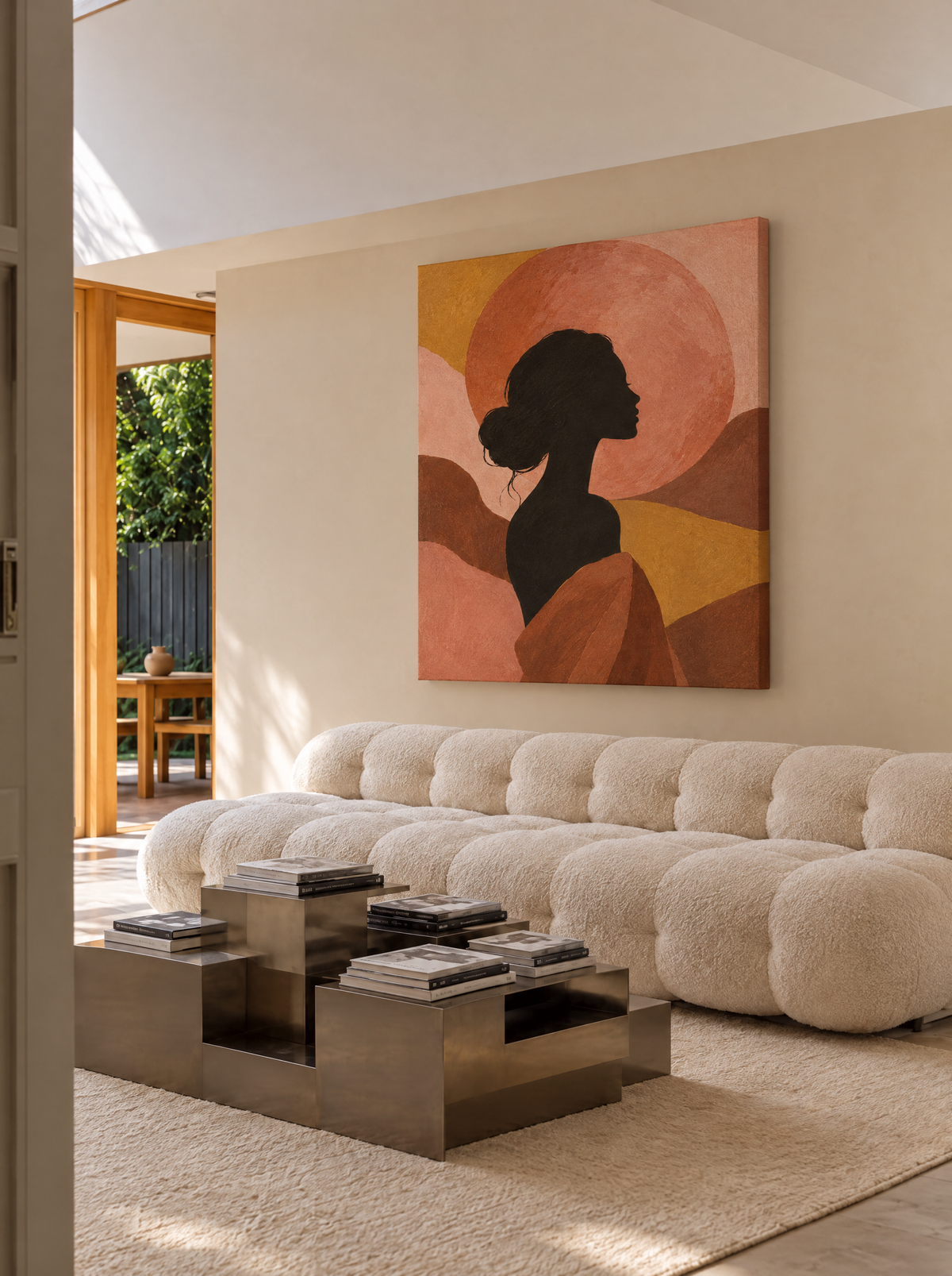 Silhouet voor Terracotta Zon als canvas zonder lijst aan de muur