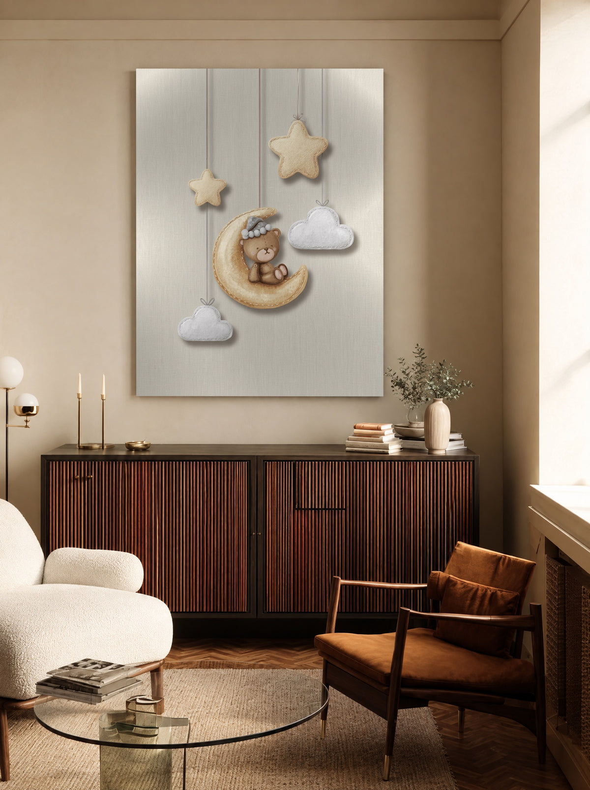 Sleepy Moon Bear Mobile als canvas zonder lijst aan de muur
