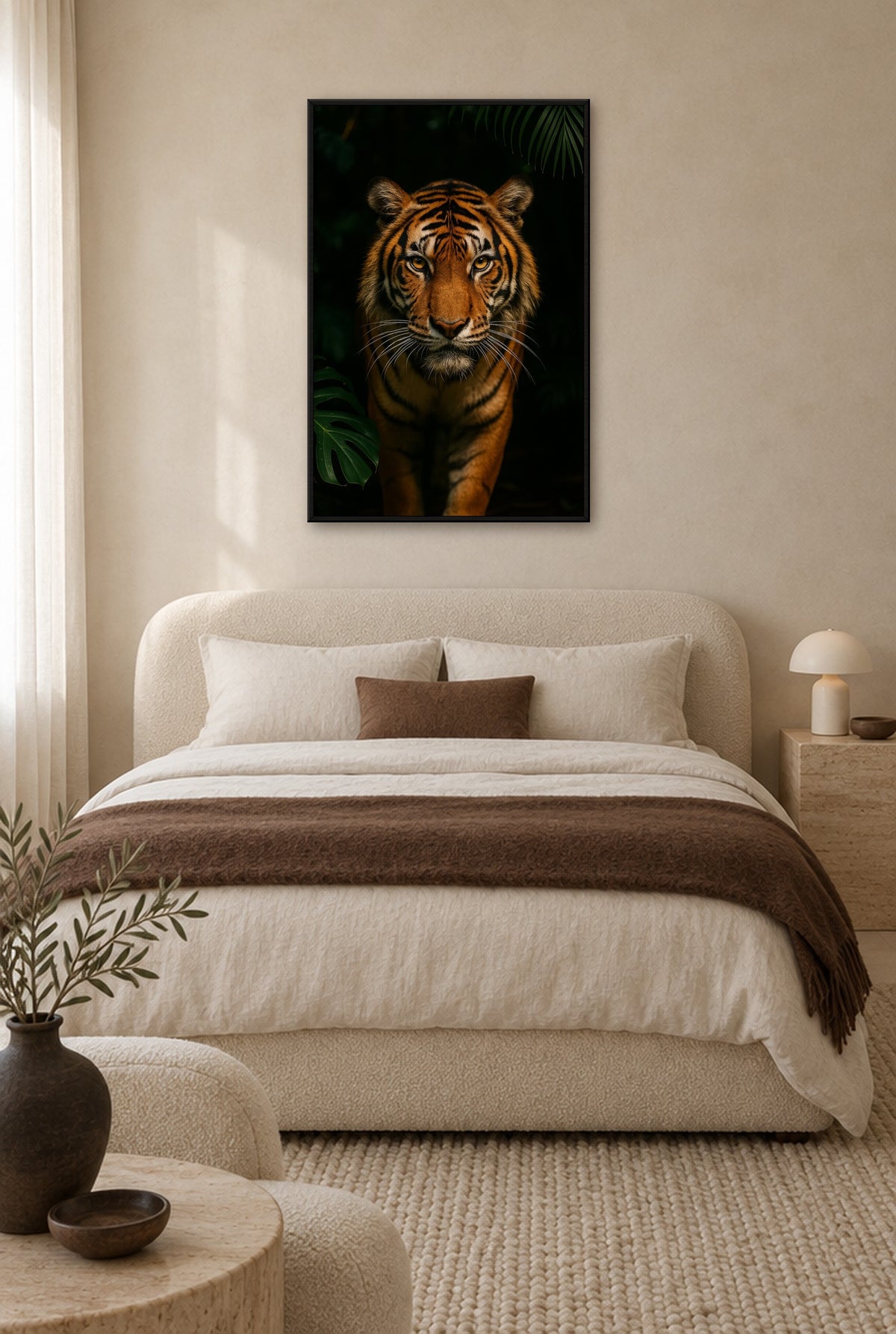 Smaragdstreep in het Bladerdek Wandbild mit schwarzem Rahmen an der Wand im Schlafzimmer