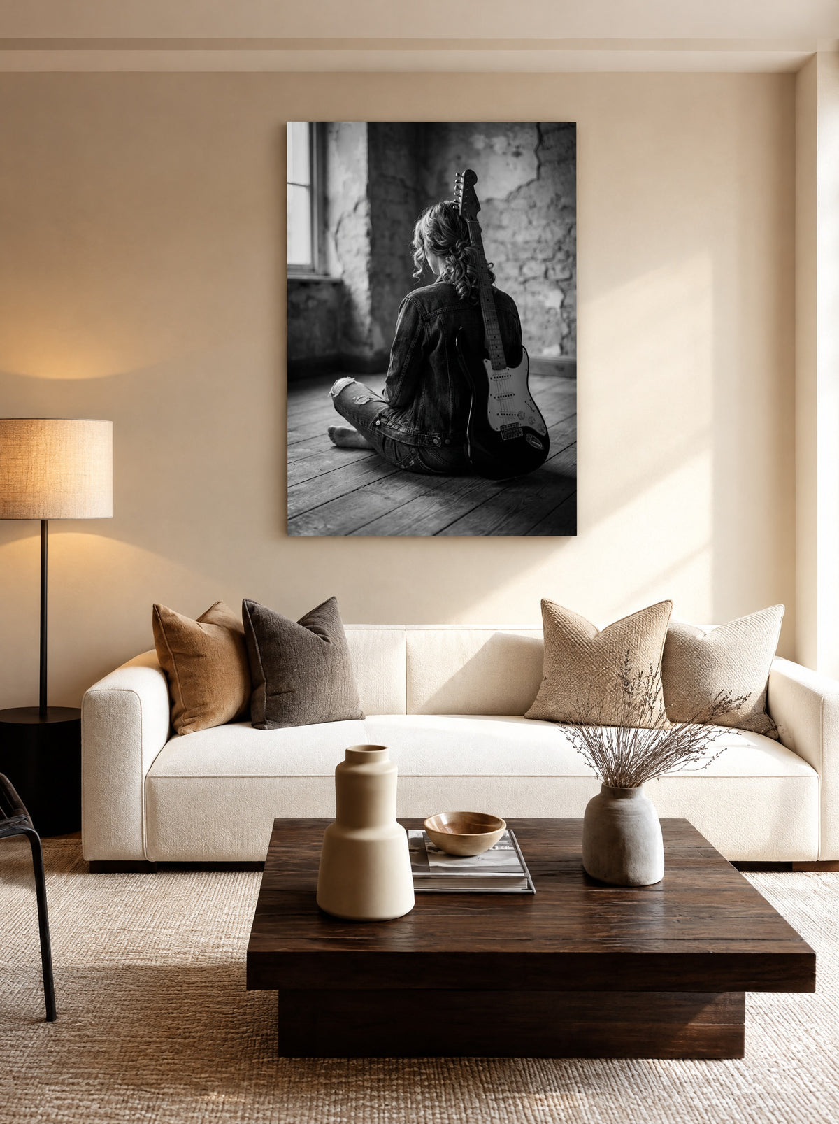 Snaarstilte in Schaduwlicht als canvas zonder lijst aan de muur