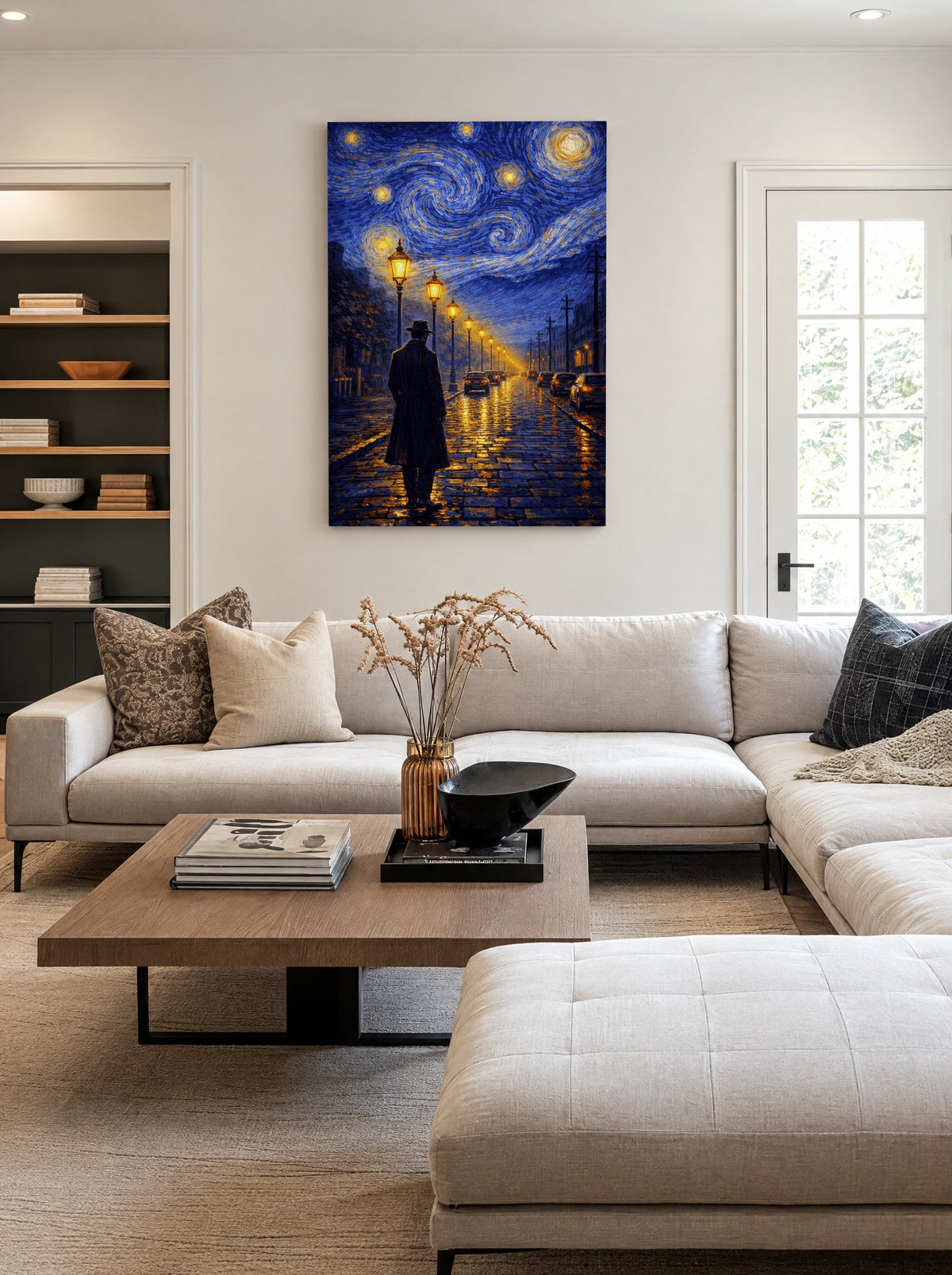 Starry Night City Walk als canvas zonder lijst aan de muur
