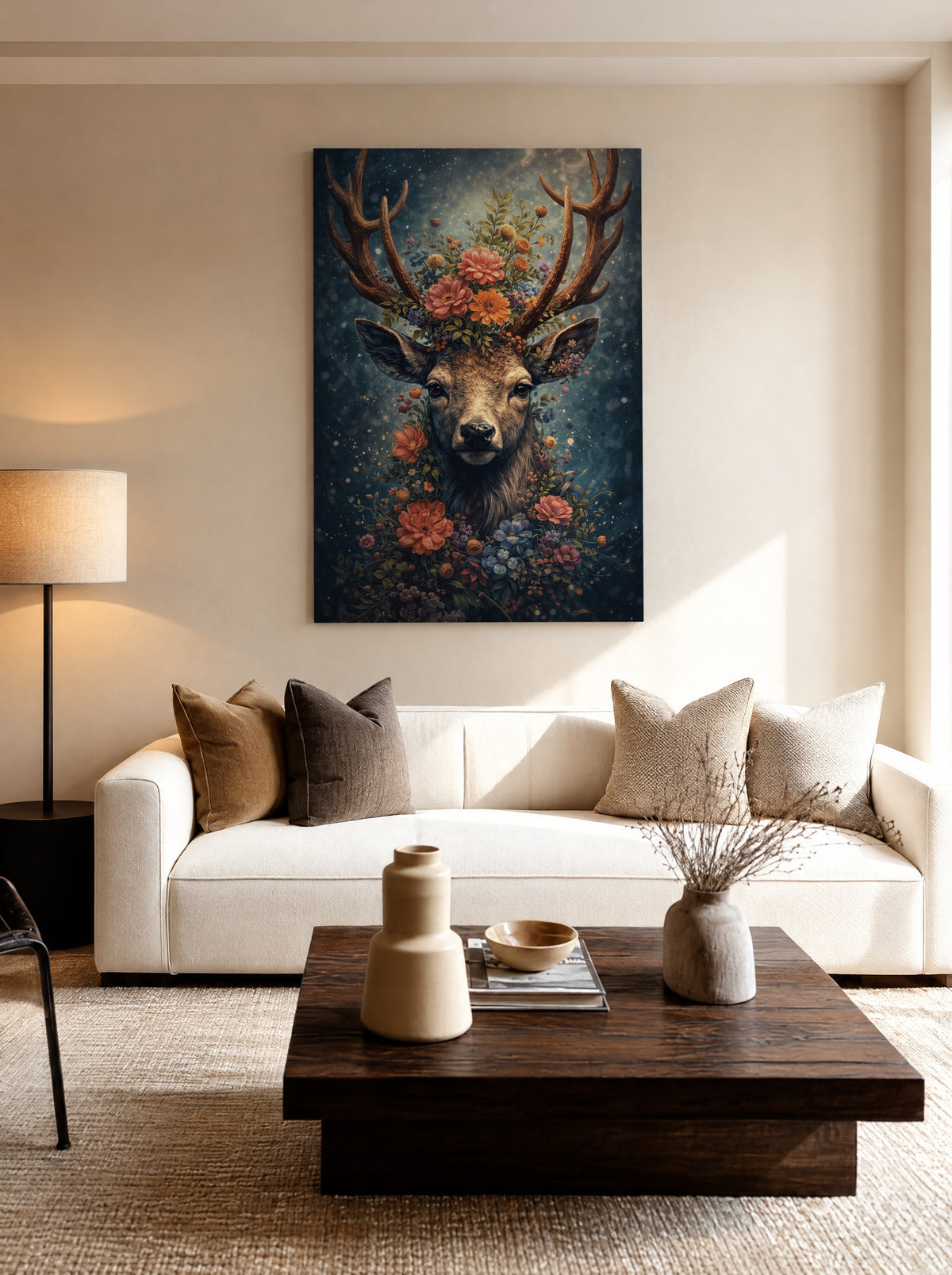Statig Hert in Stille Natuur als canvas zonder lijst aan de muur