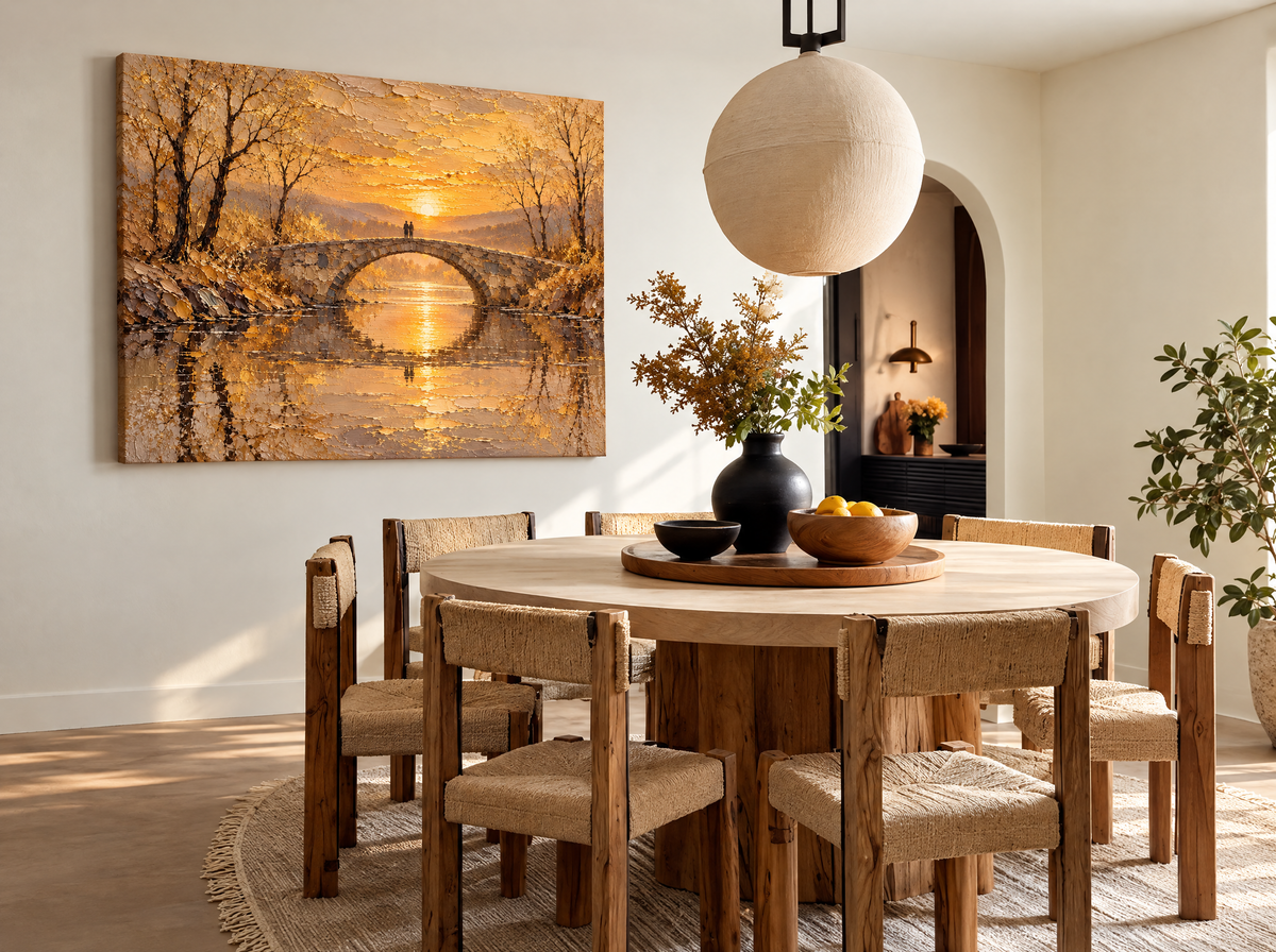 Stenen Brug in Gouden Licht als canvas zonder lijst aan de muur