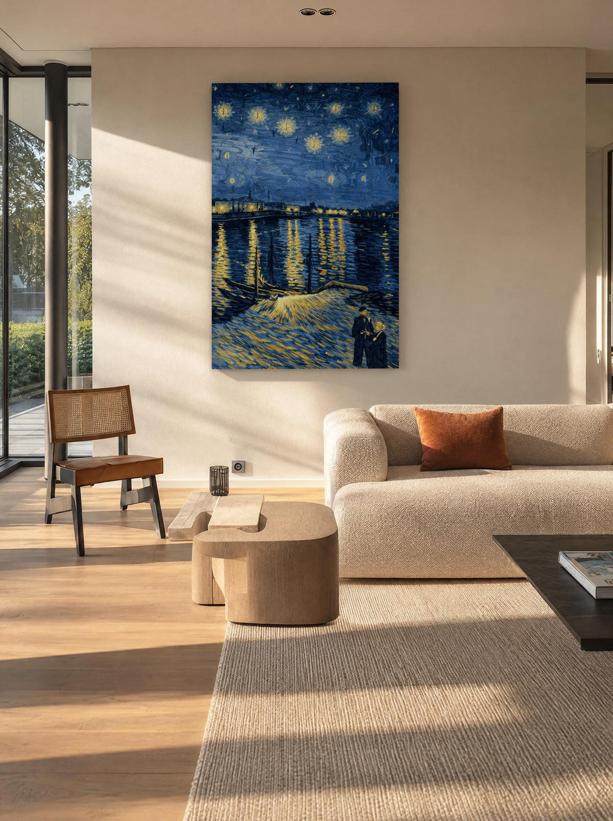 Sterrennacht boven de Rhône als canvas zonder lijst aan de muur