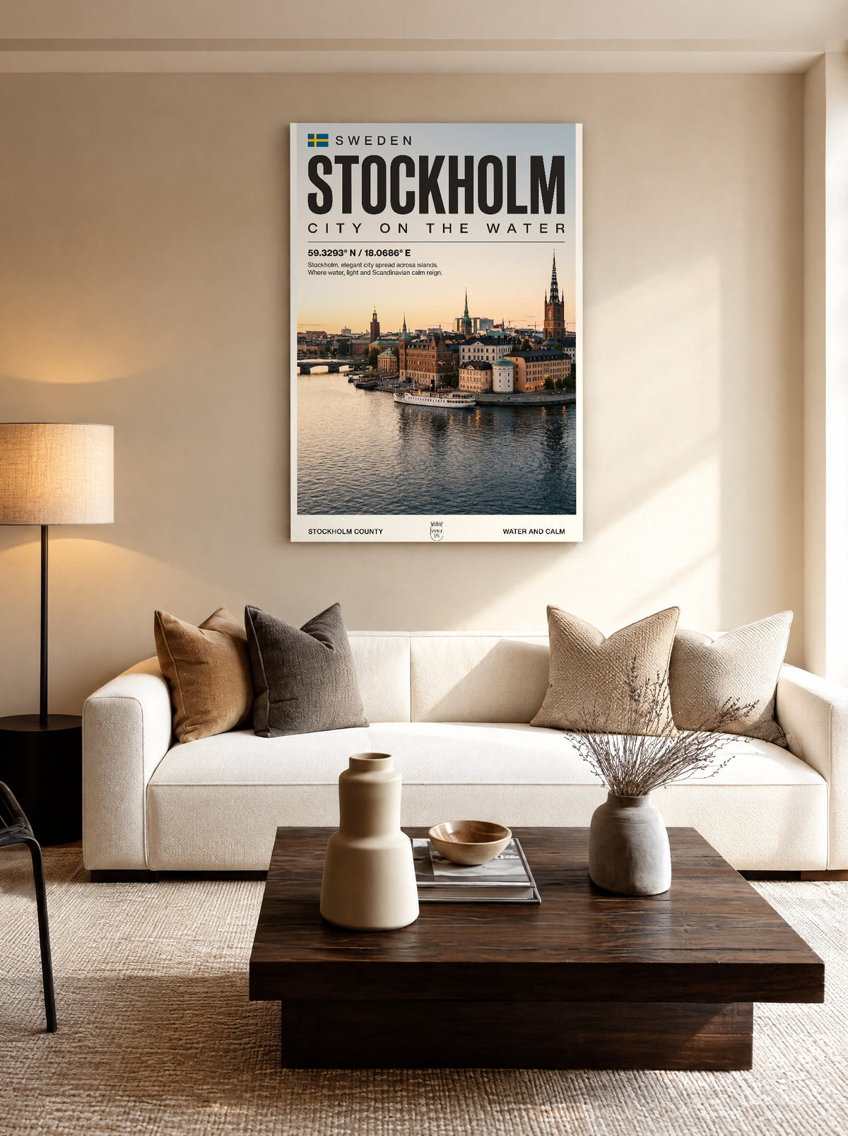 Stockholm Stad op het Water als canvas zonder lijst aan de muur