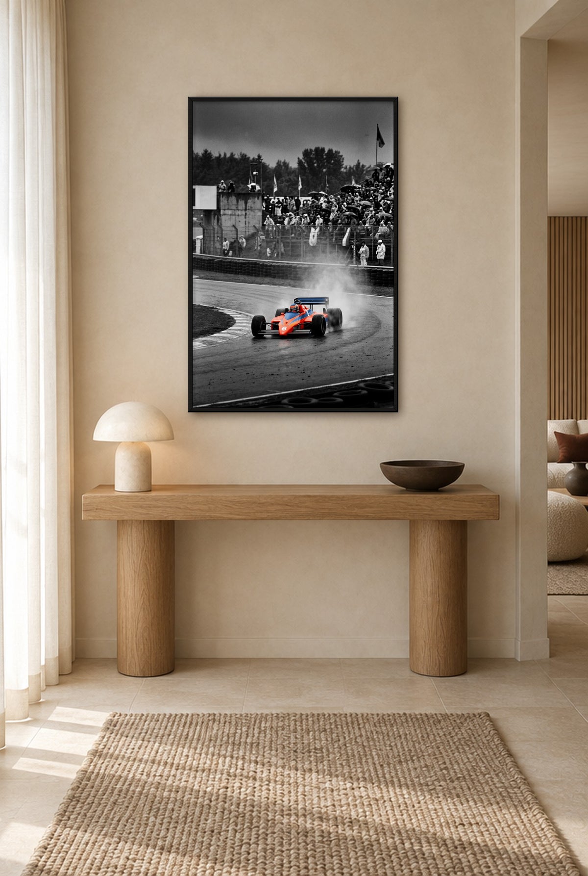 Storm op het Circuit Wandbild mit schwarzem Rahmen an der Wand im Flur