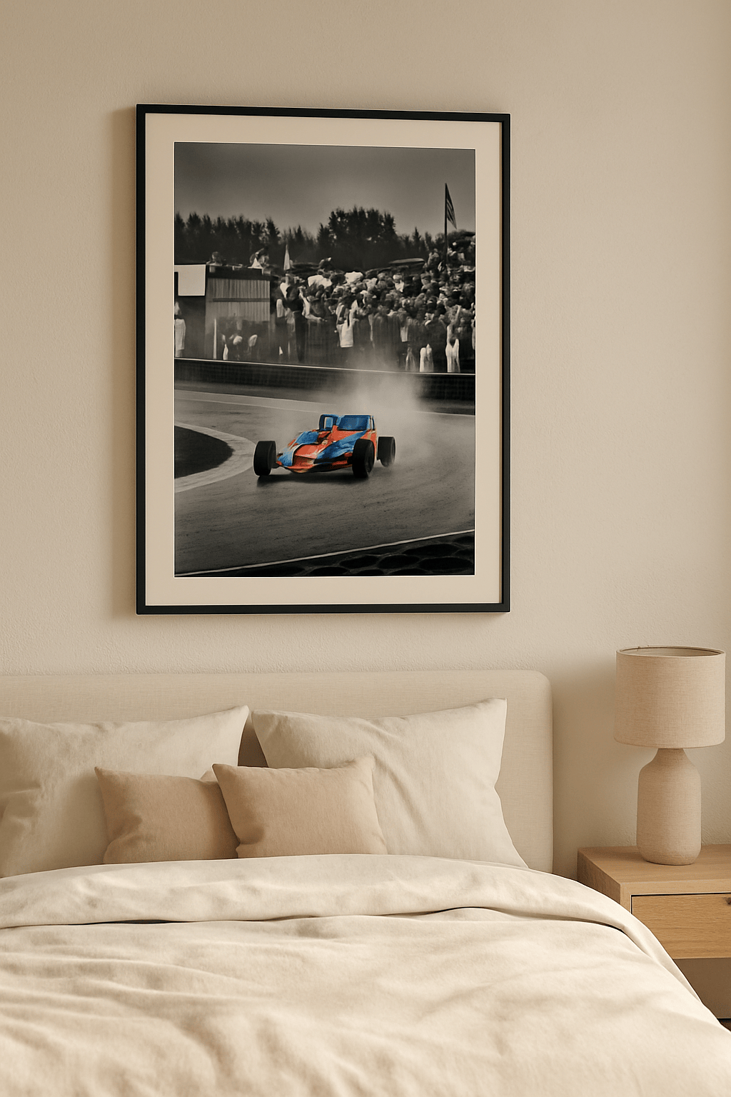 Storm op het Circuit Schilderij — sfeerbeeld in interieur