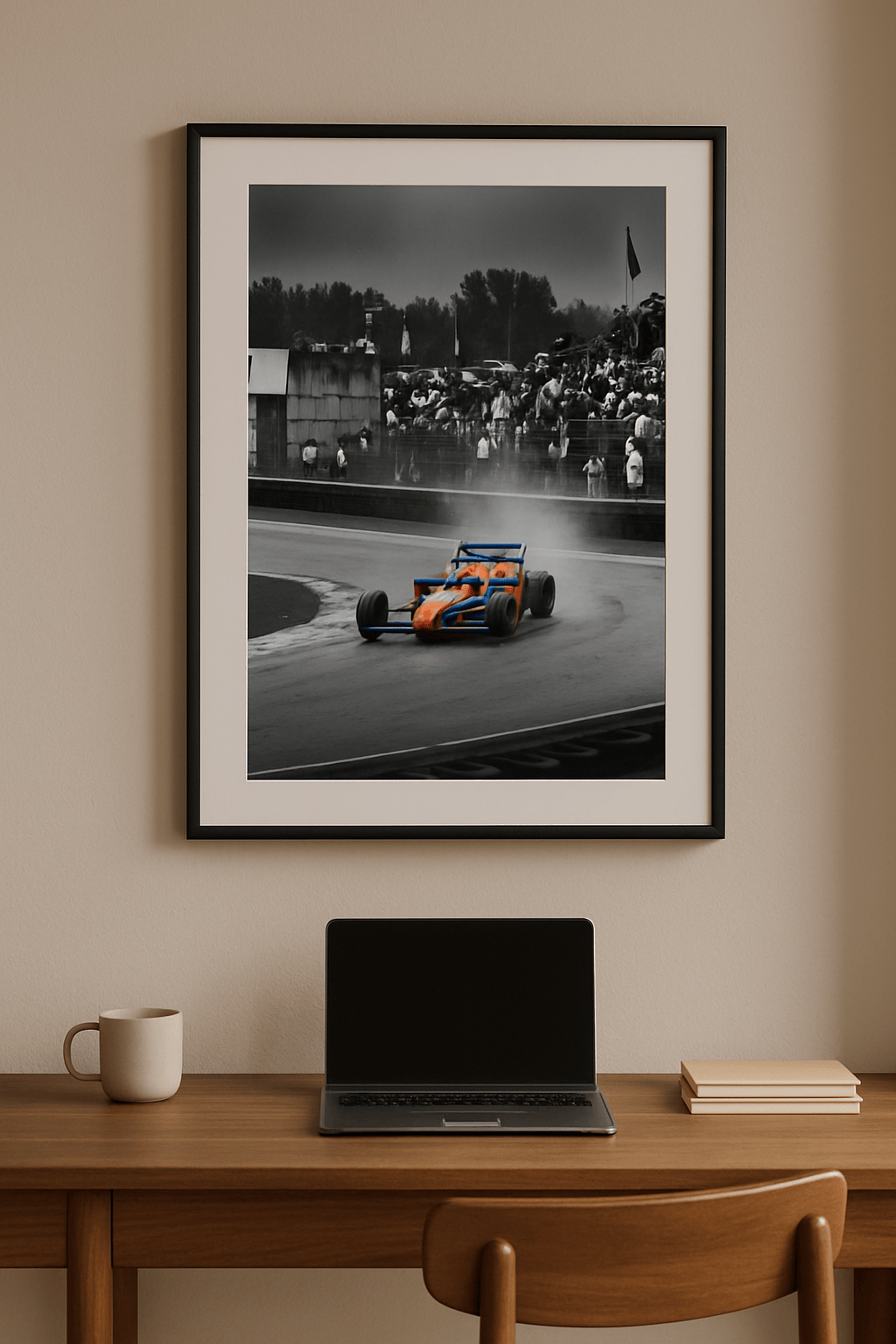 Storm op het Circuit Schilderij — sfeerbeeld in interieur