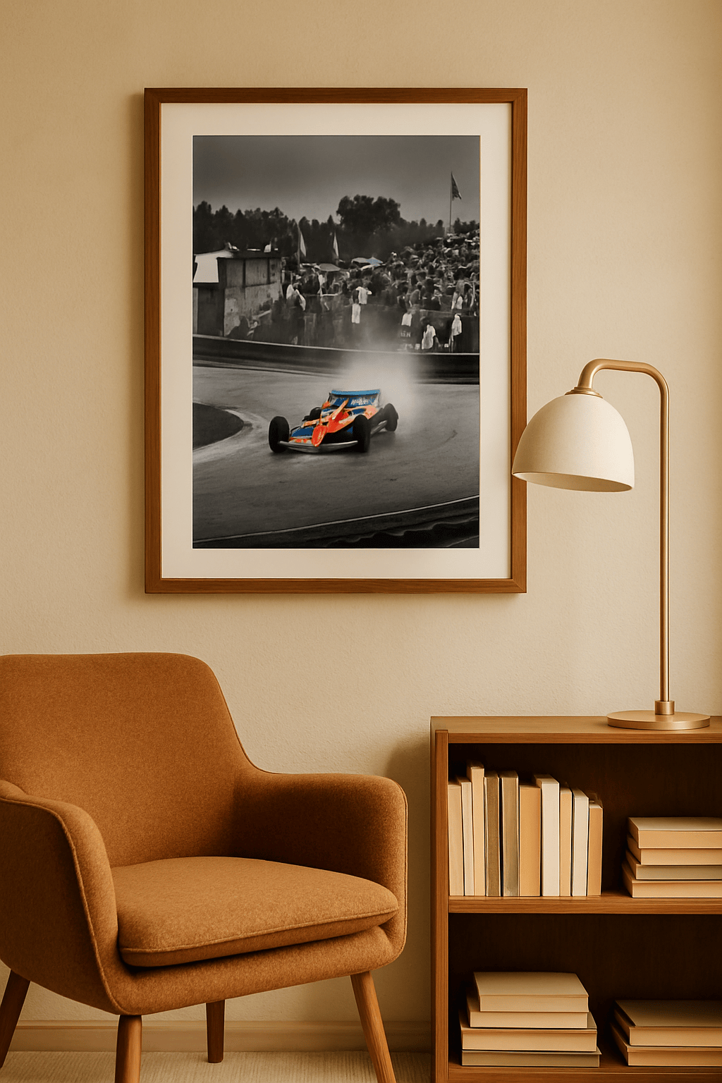 Storm op het Circuit Schilderij — sfeerbeeld in interieur