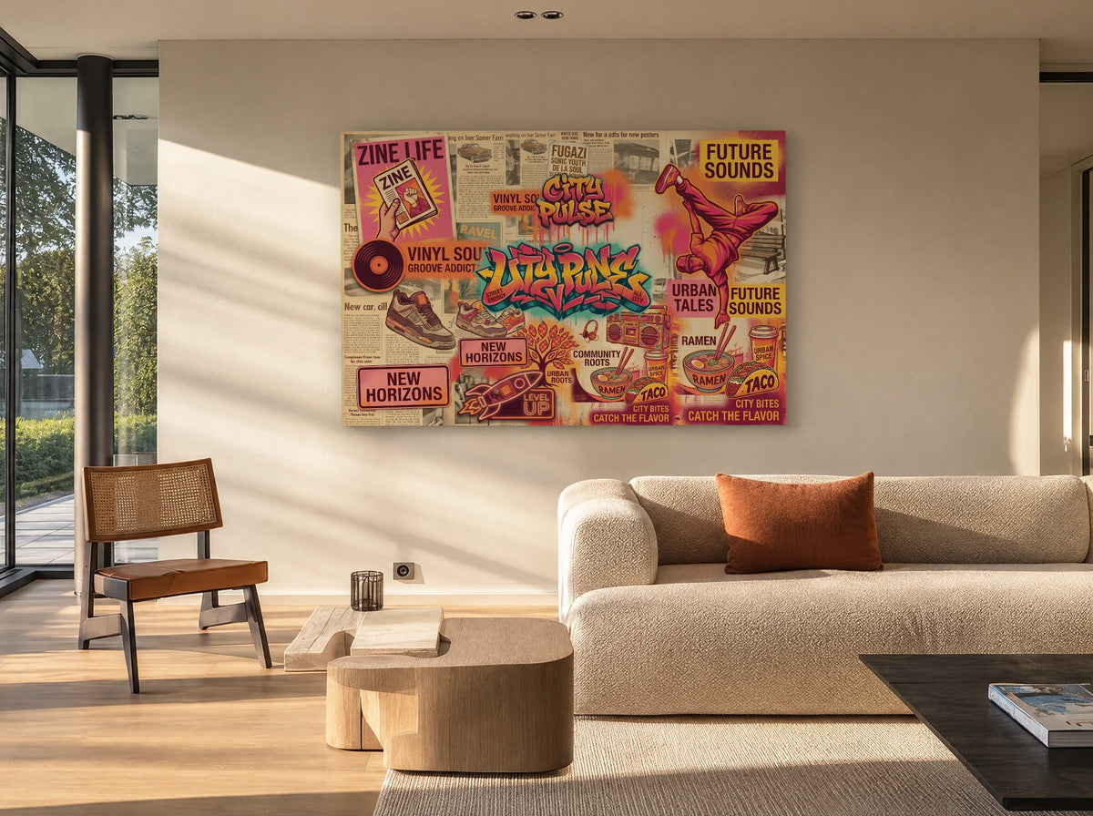 Straatgolven en Toekomstdromen als canvas zonder lijst aan de muur