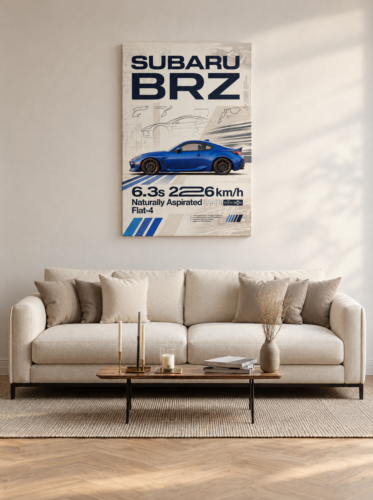 Subaru BRZ als canvas zonder lijst aan de muur