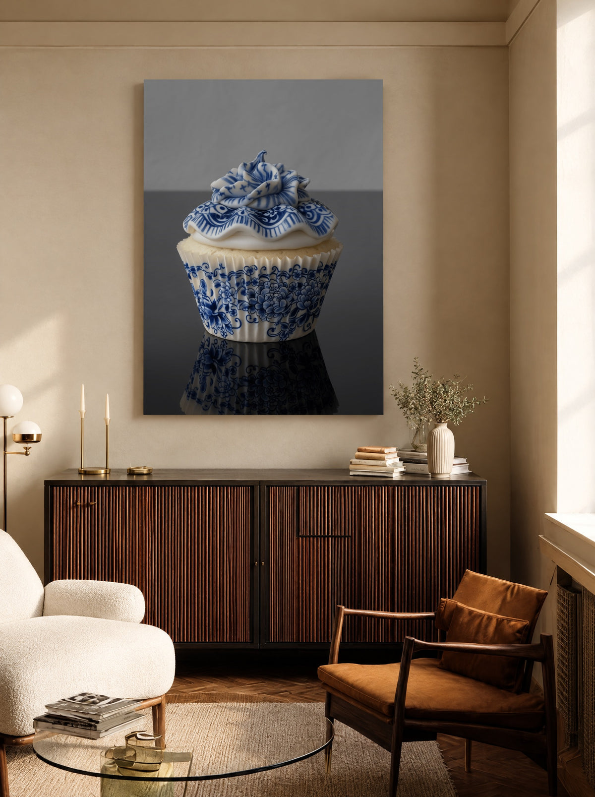Suiker & Delfts Blauw als canvas zonder lijst aan de muur