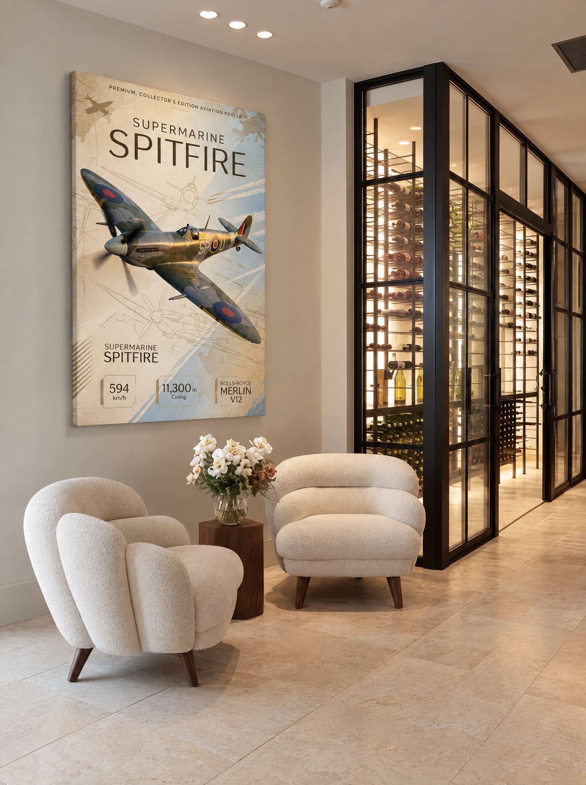 Supermarine Spitfire als canvas zonder lijst aan de muur