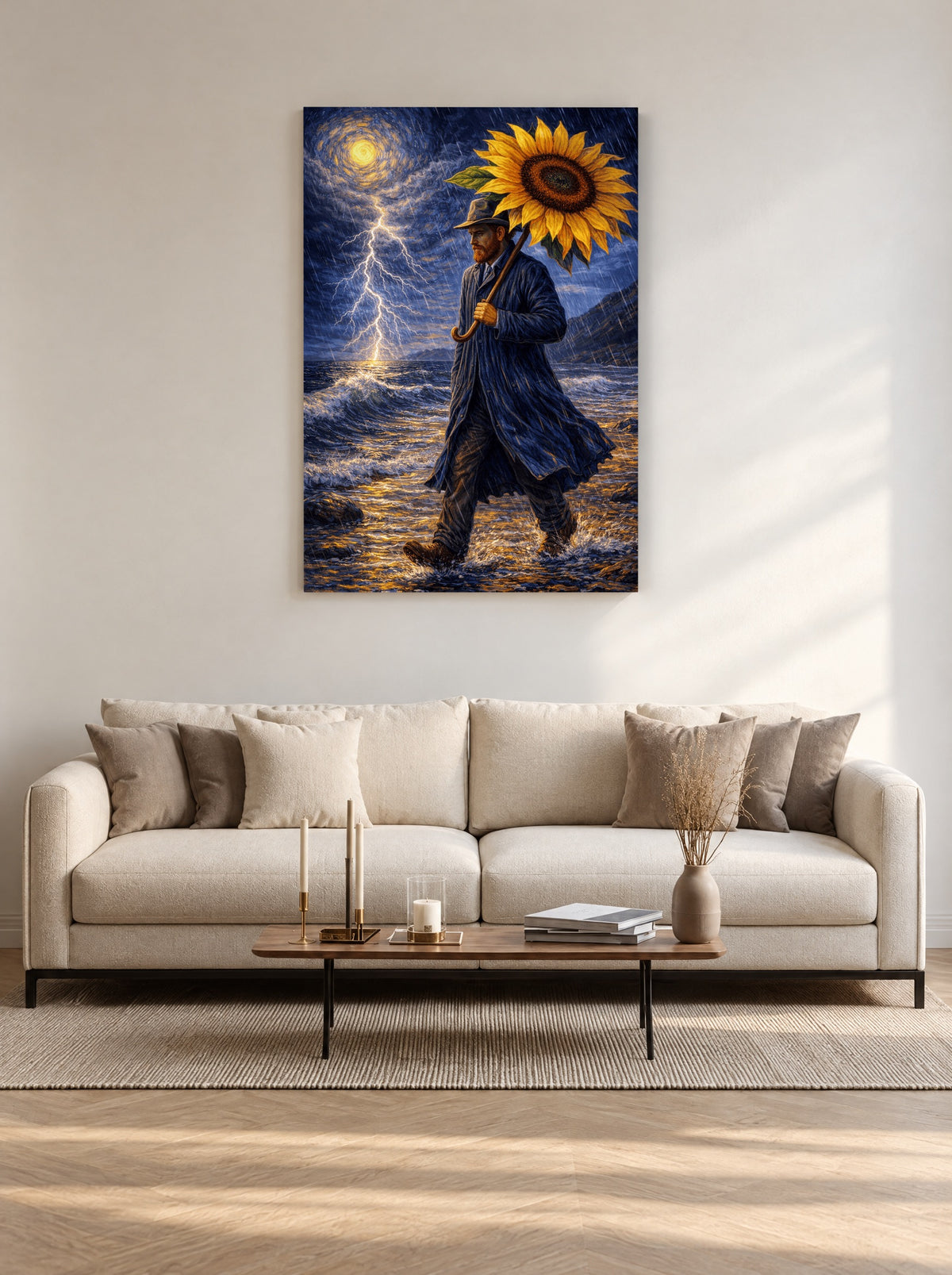 Surreal Sunflower Storm Seaside als canvas zonder lijst aan de muur