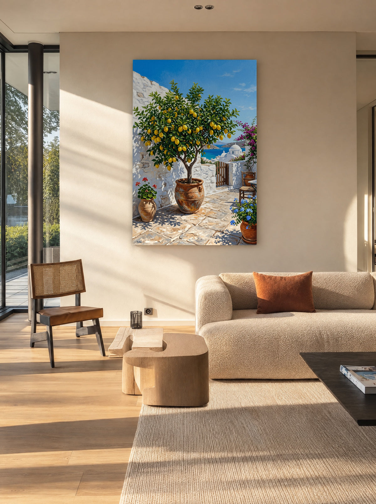Terras met Citroenboom als canvas zonder lijst aan de muur
