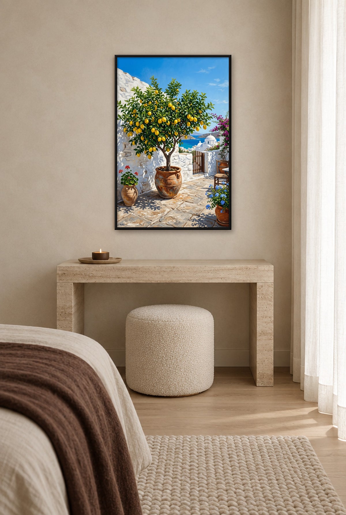 Terras met Citroenboom Wandbild mit schwarzem Rahmen an der Wand im Schlafzimmer