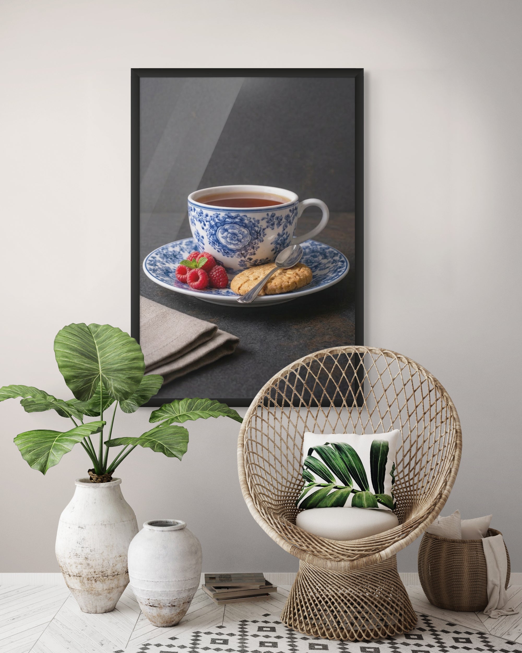 Bloemen Thee Wanddecoratie Keuken – Sfeervolle Canvas of Poster Print