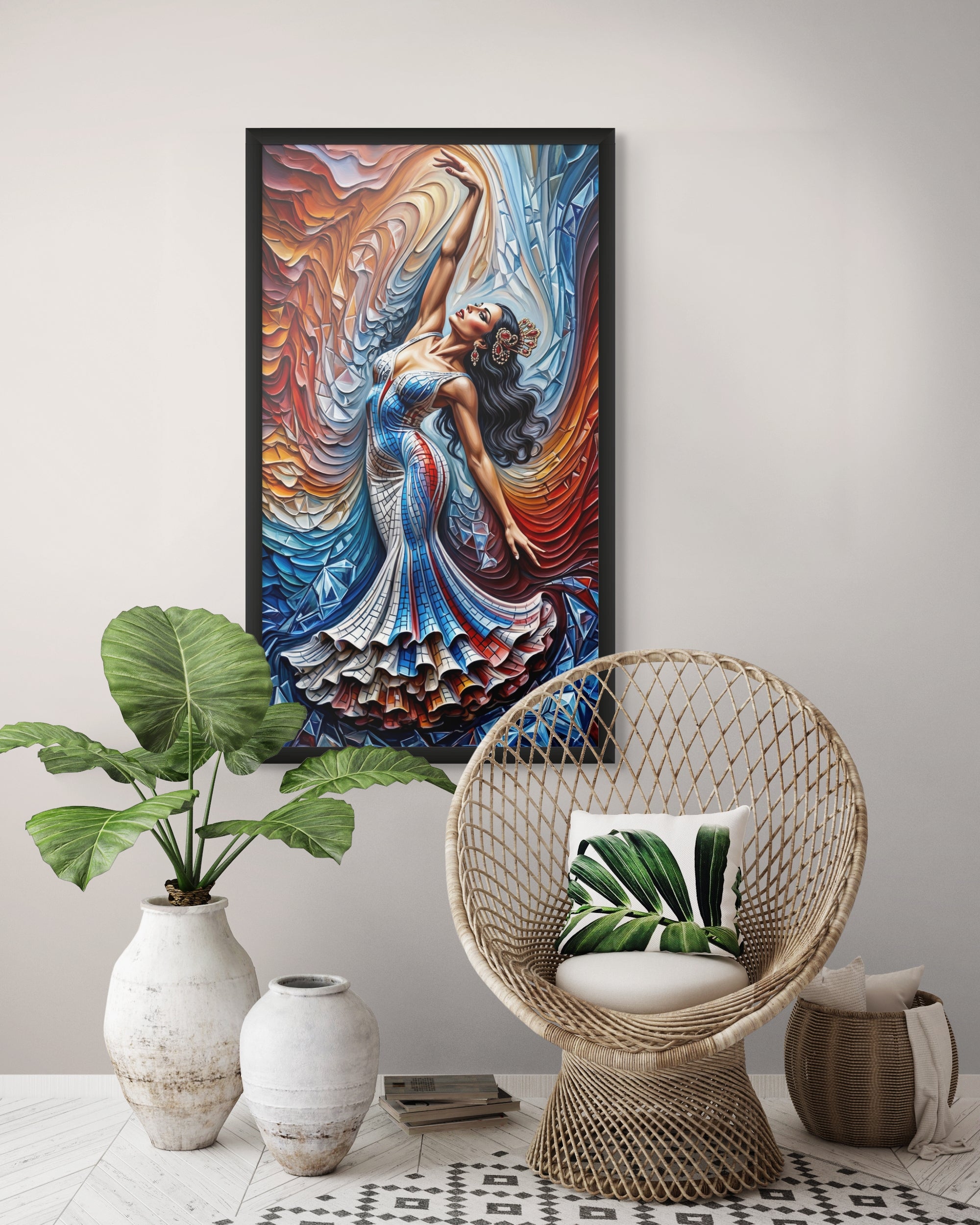 Cubist Flamenco Elegance Wanddecoratie – Abstract Danseres Canvas Print