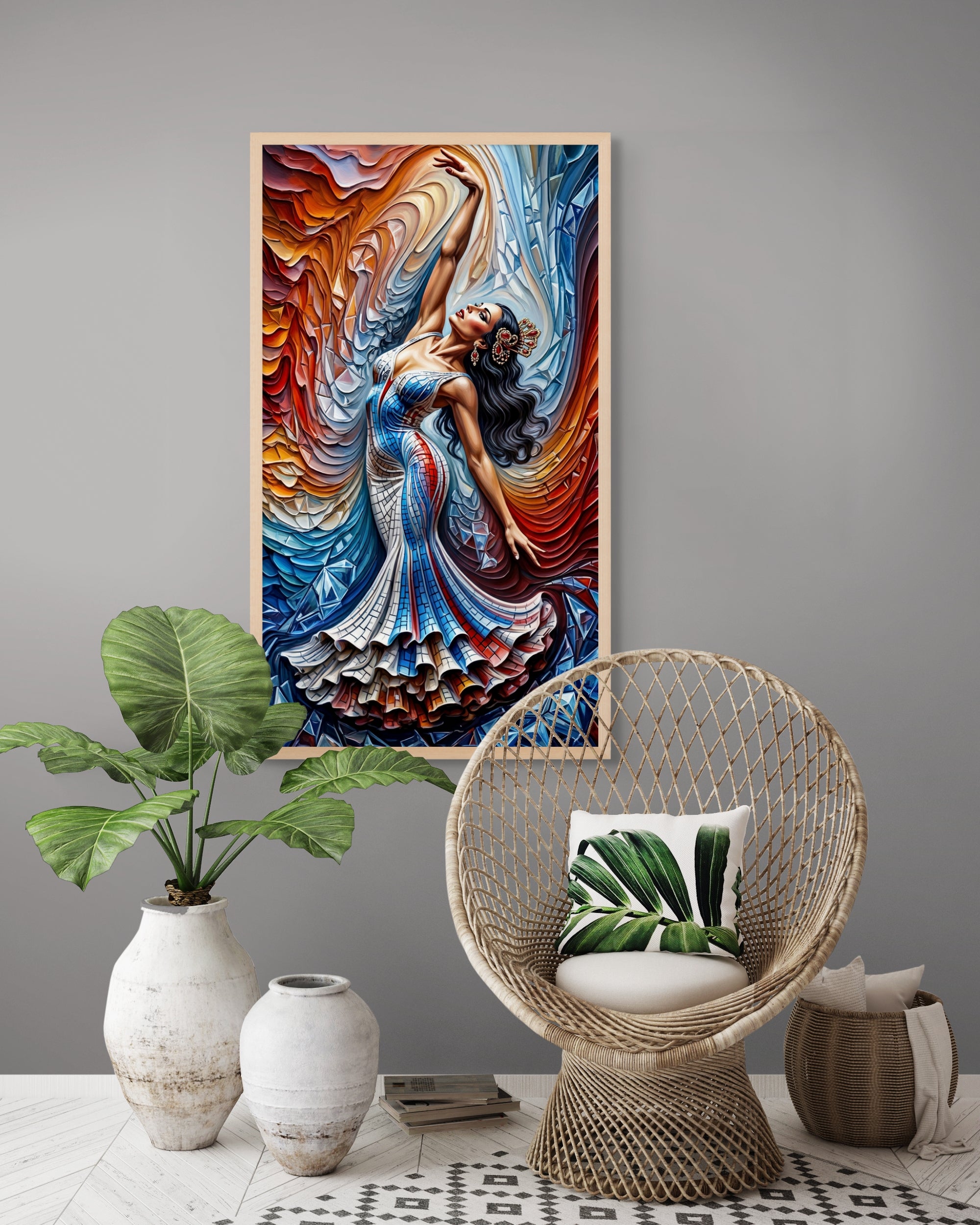 Cubist Flamenco Elegance Wanddecoratie – Abstract Danseres Canvas Print