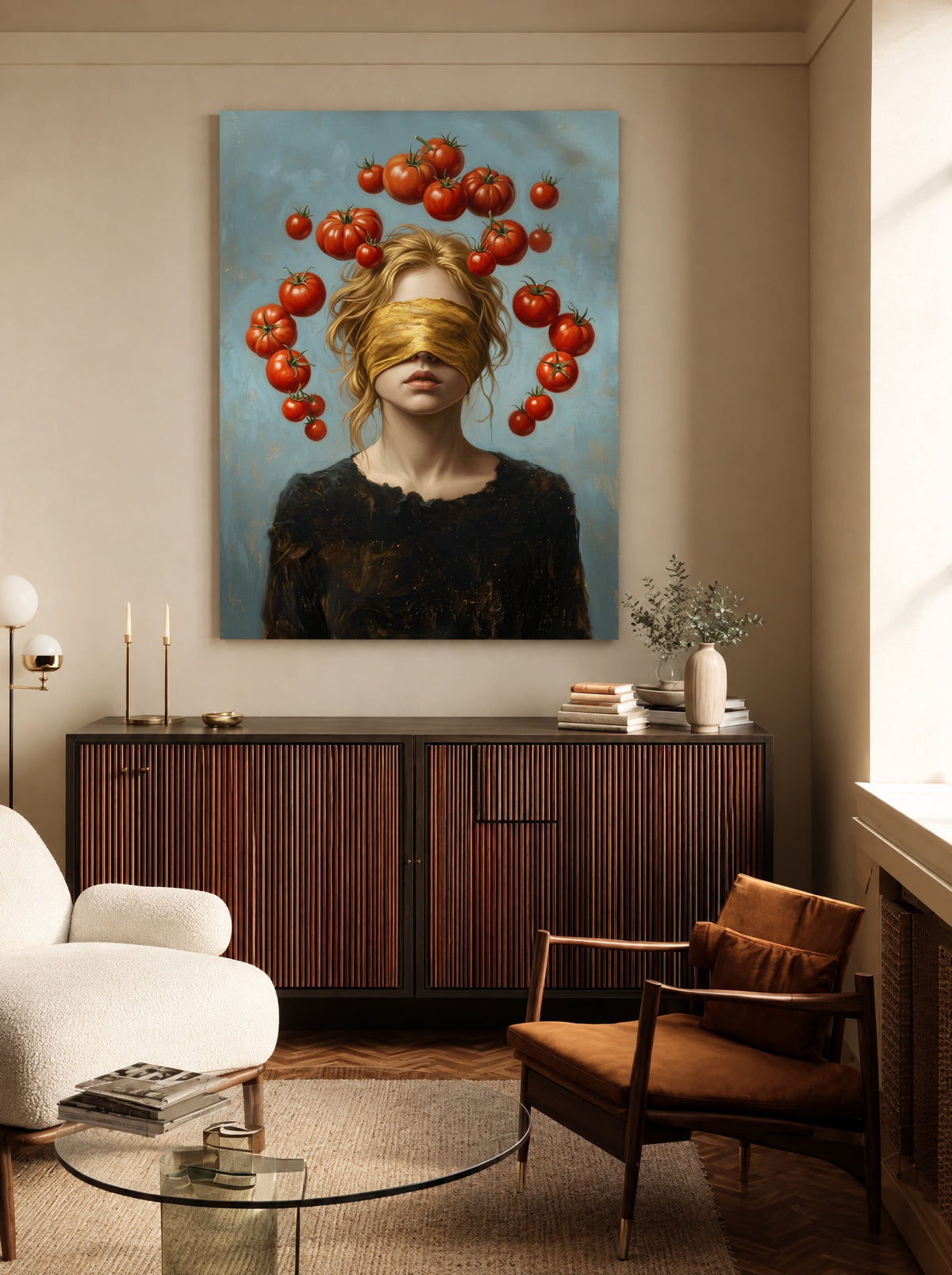 Tomaten in het Donker als canvas zonder lijst aan de muur