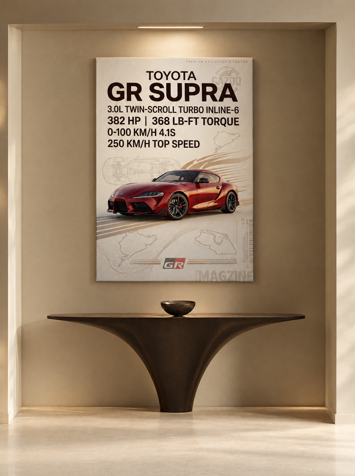 Toyota GR Supra als canvas zonder lijst aan de muur