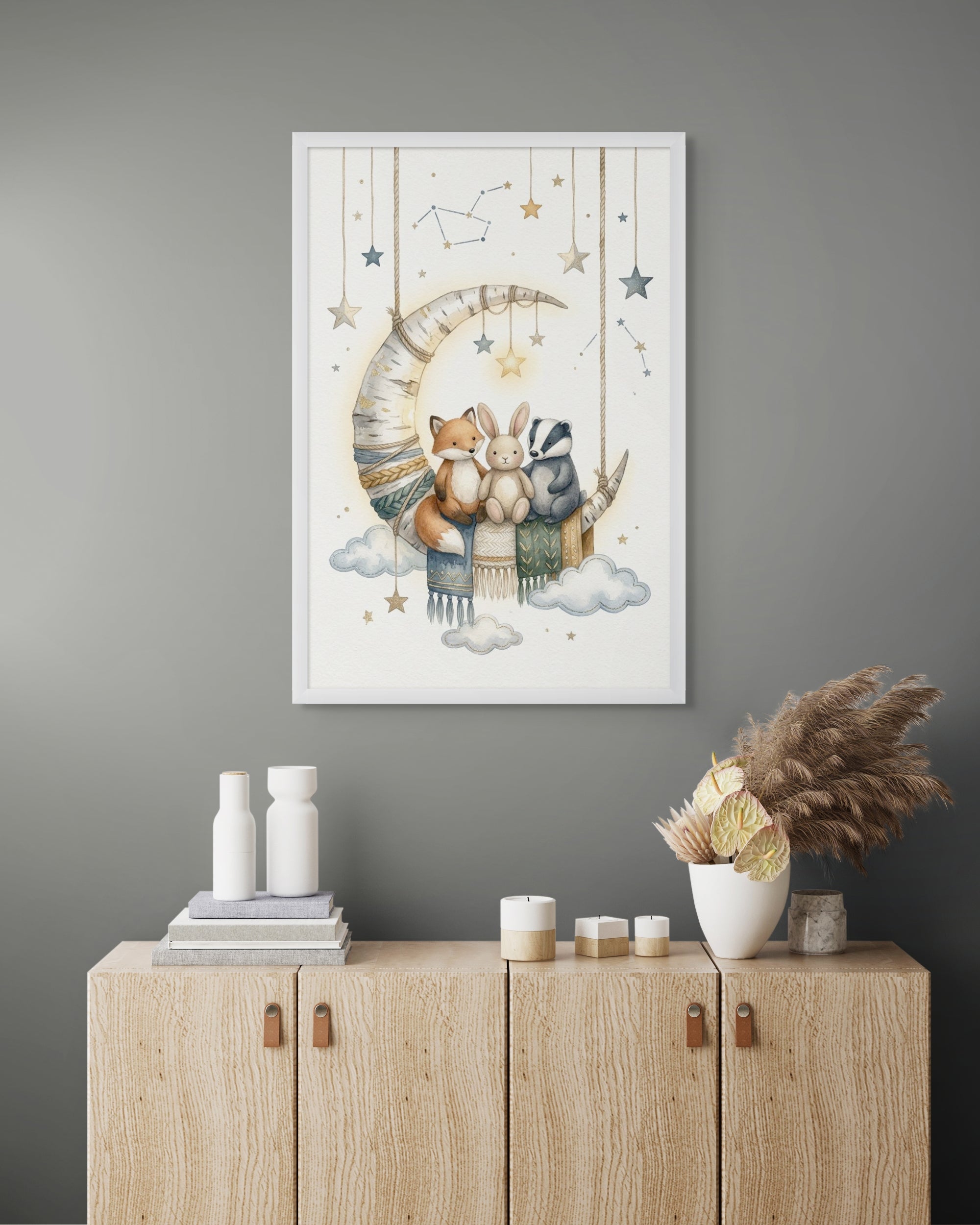 Kinderkamer Wanddecoratie Dieren Sterrenhemel – Schattige Canvas Print