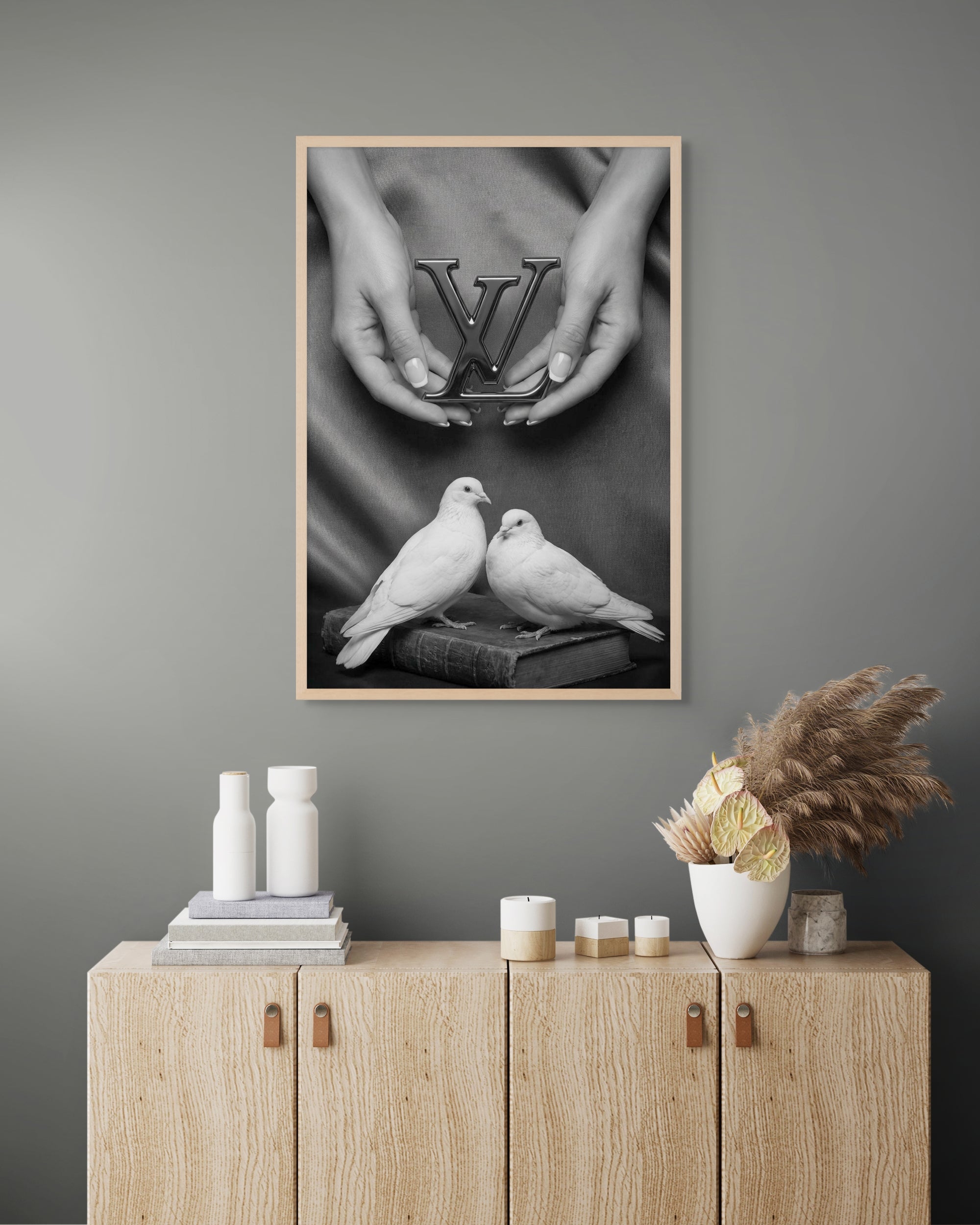 Witte Duiven Luxe Wanddecoratie Zwart-Wit – Elegante Canvas Print