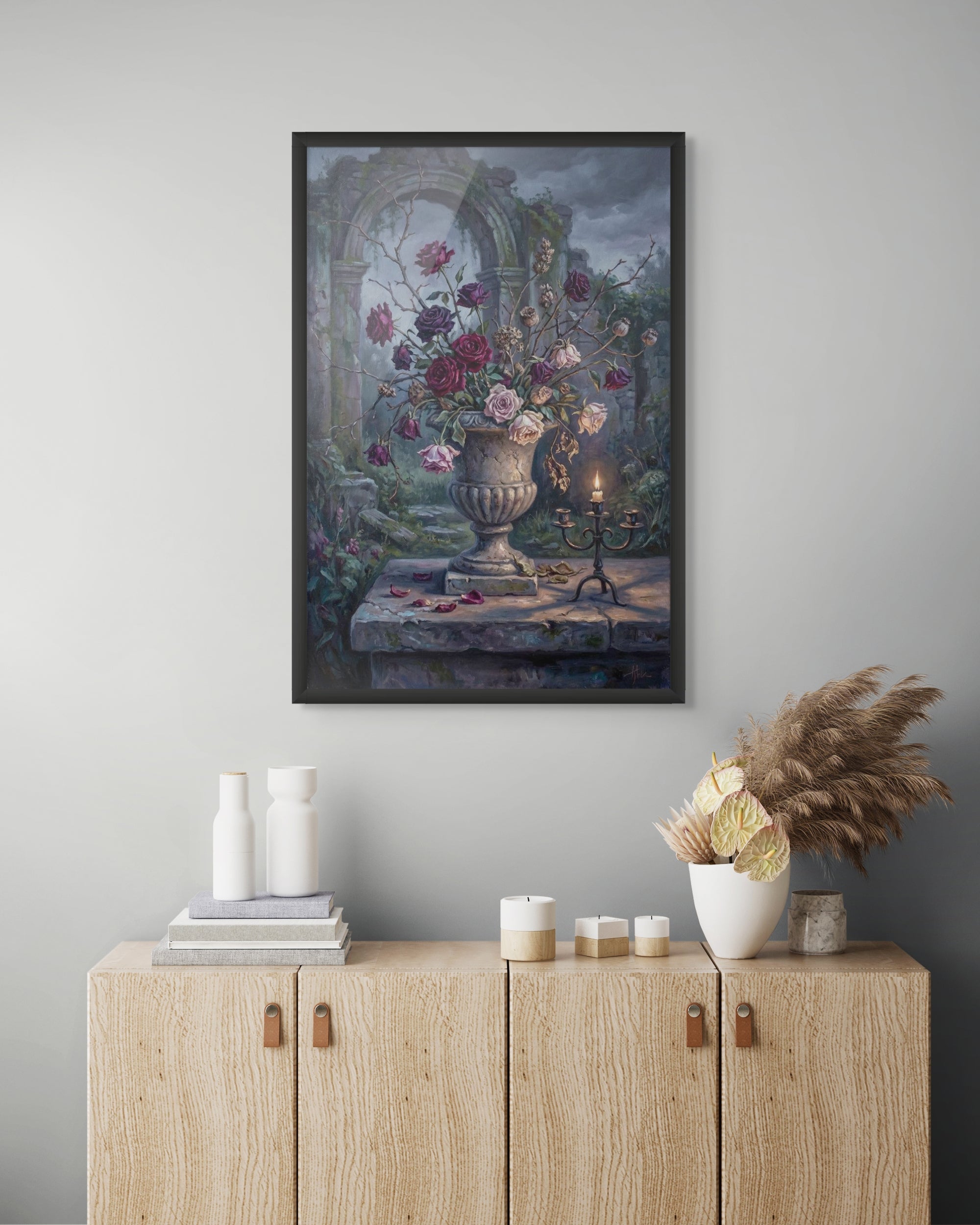 Middernacht Rozentuin Wanddecoratie – Donkere Bloemen Canvas Print