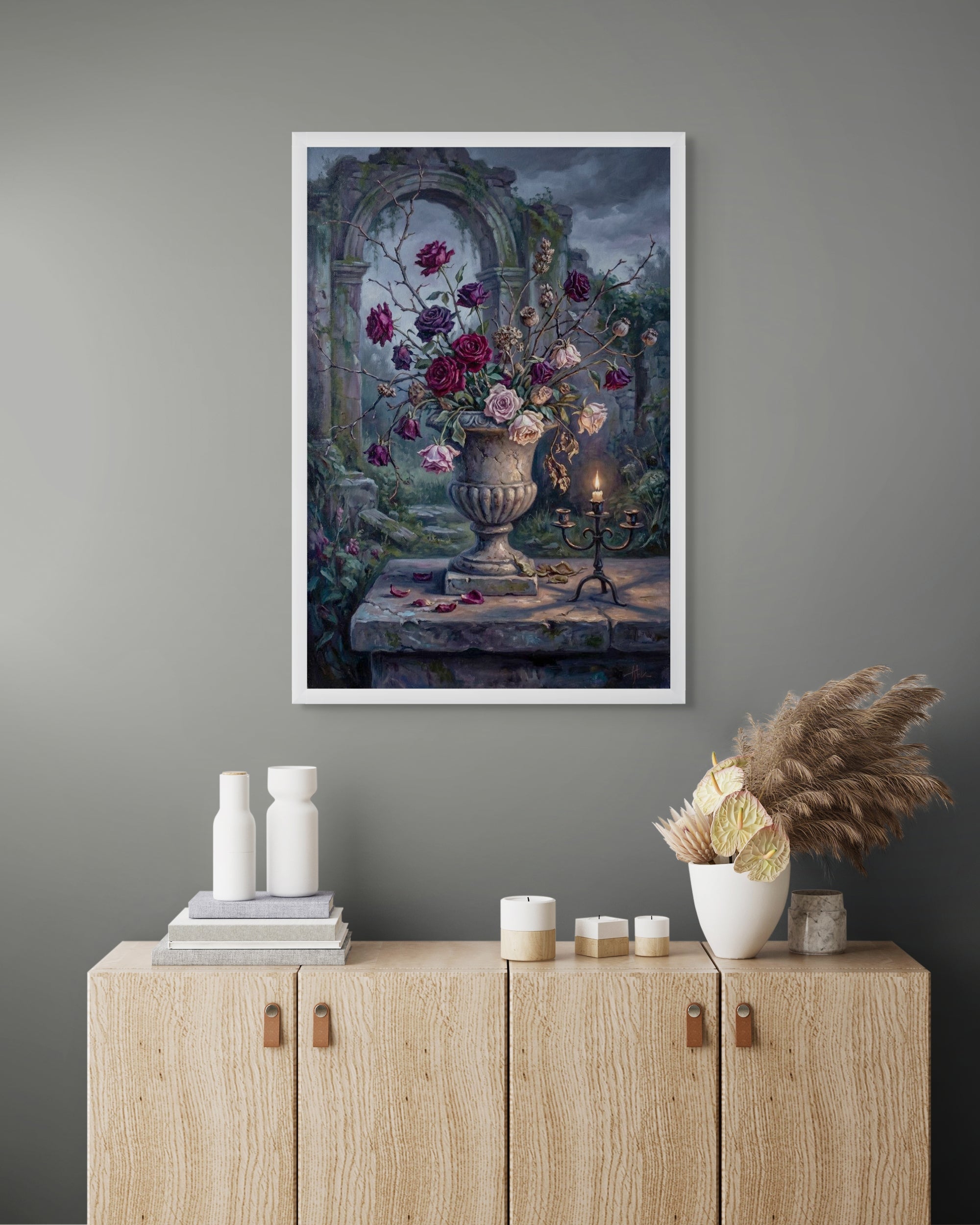 Middernacht Rozentuin Wanddecoratie – Donkere Bloemen Canvas Print