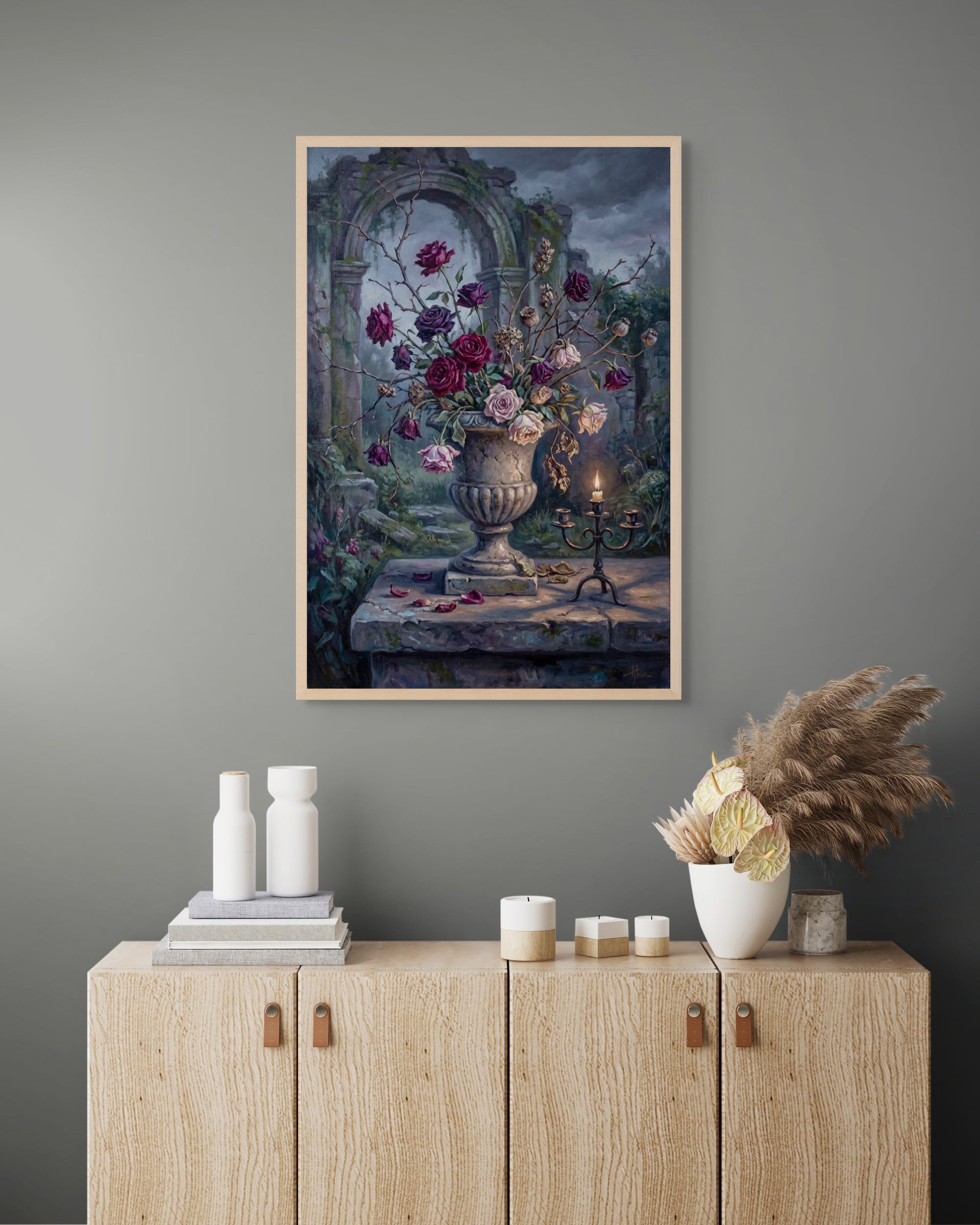 Middernacht Rozentuin Wanddecoratie – Donkere Bloemen Canvas Print