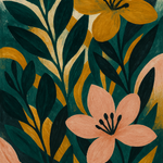 Expressieve botanische wanddecoratie in emerald en mosterd